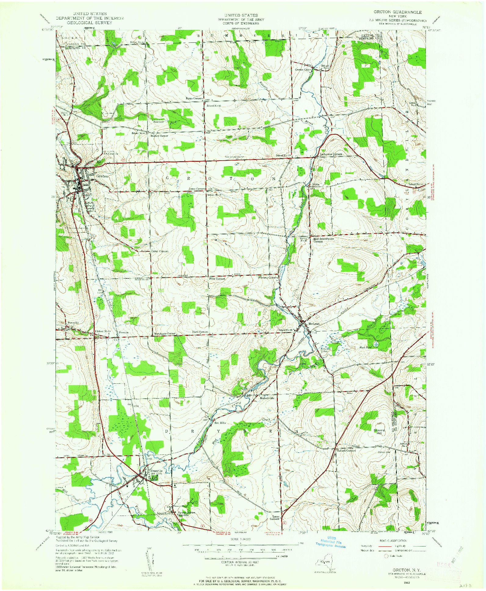 USGS 1:24000-SCALE QUADRANGLE FOR GROTON, NY 1942