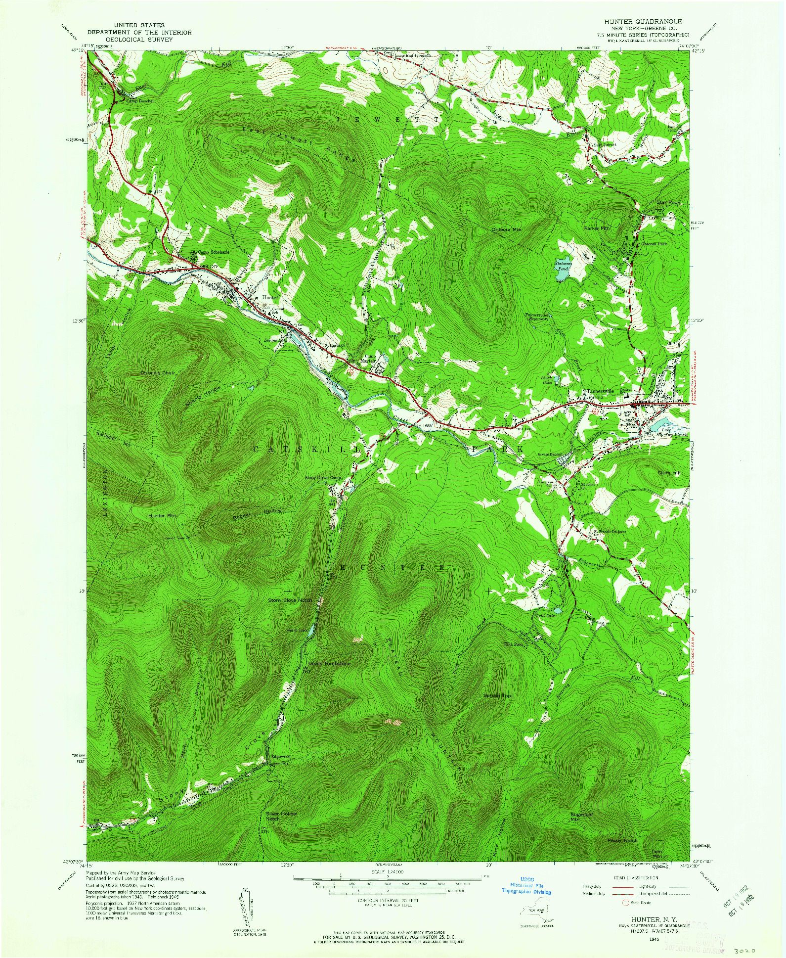 USGS 1:24000-SCALE QUADRANGLE FOR HUNTER, NY 1945