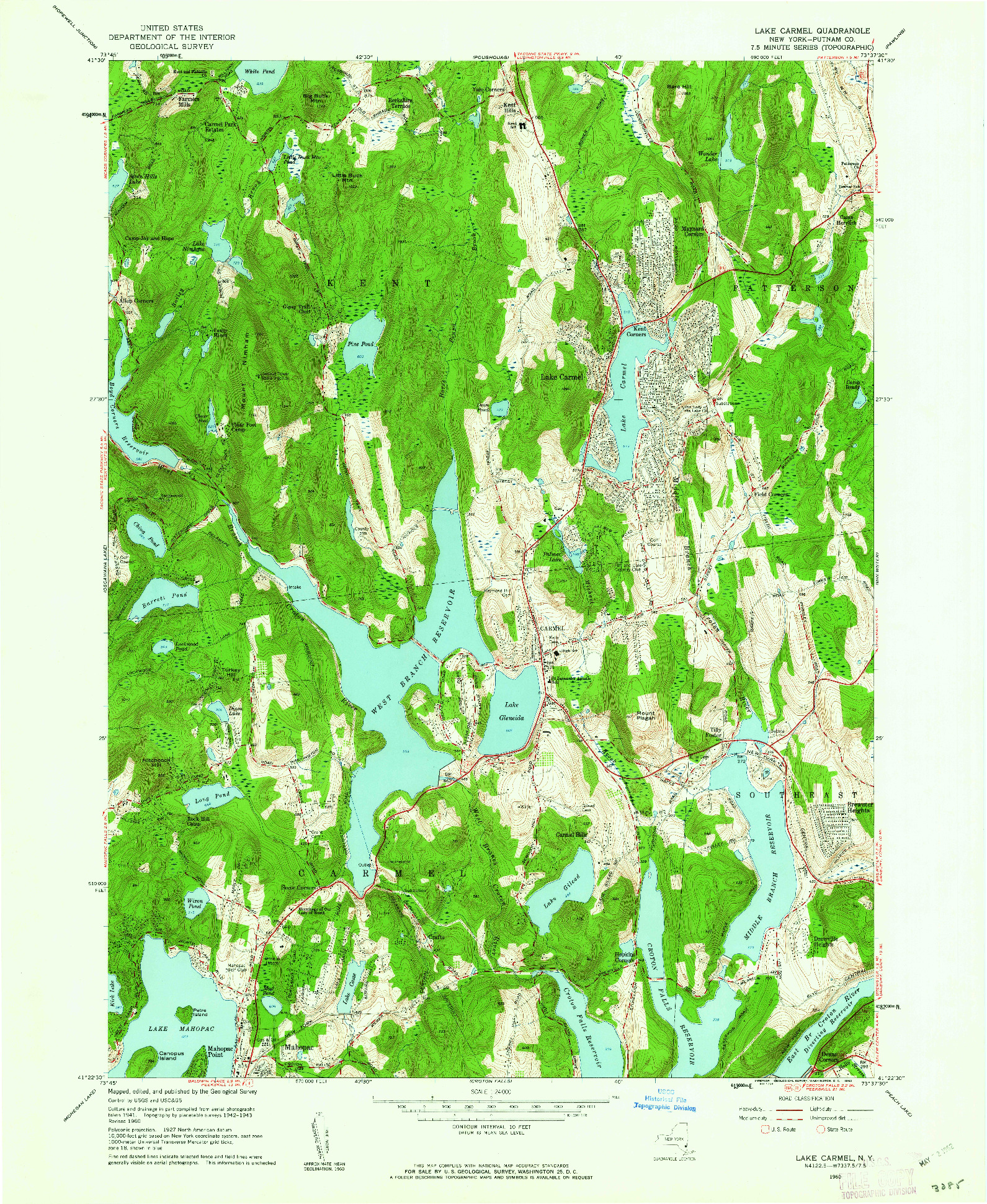 USGS 1:24000-SCALE QUADRANGLE FOR LAKE CARMEL, NY 1960