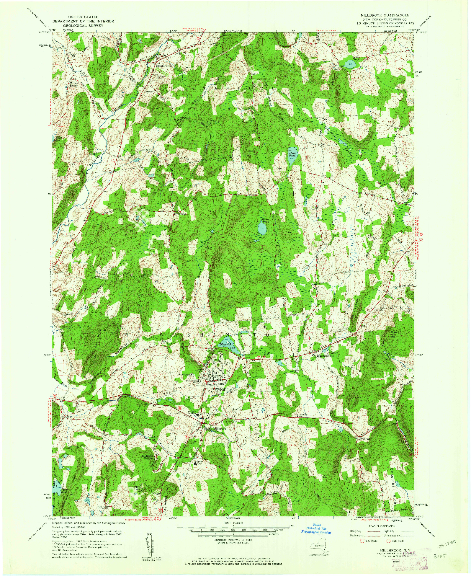 USGS 1:24000-SCALE QUADRANGLE FOR MILLBROOK, NY 1960