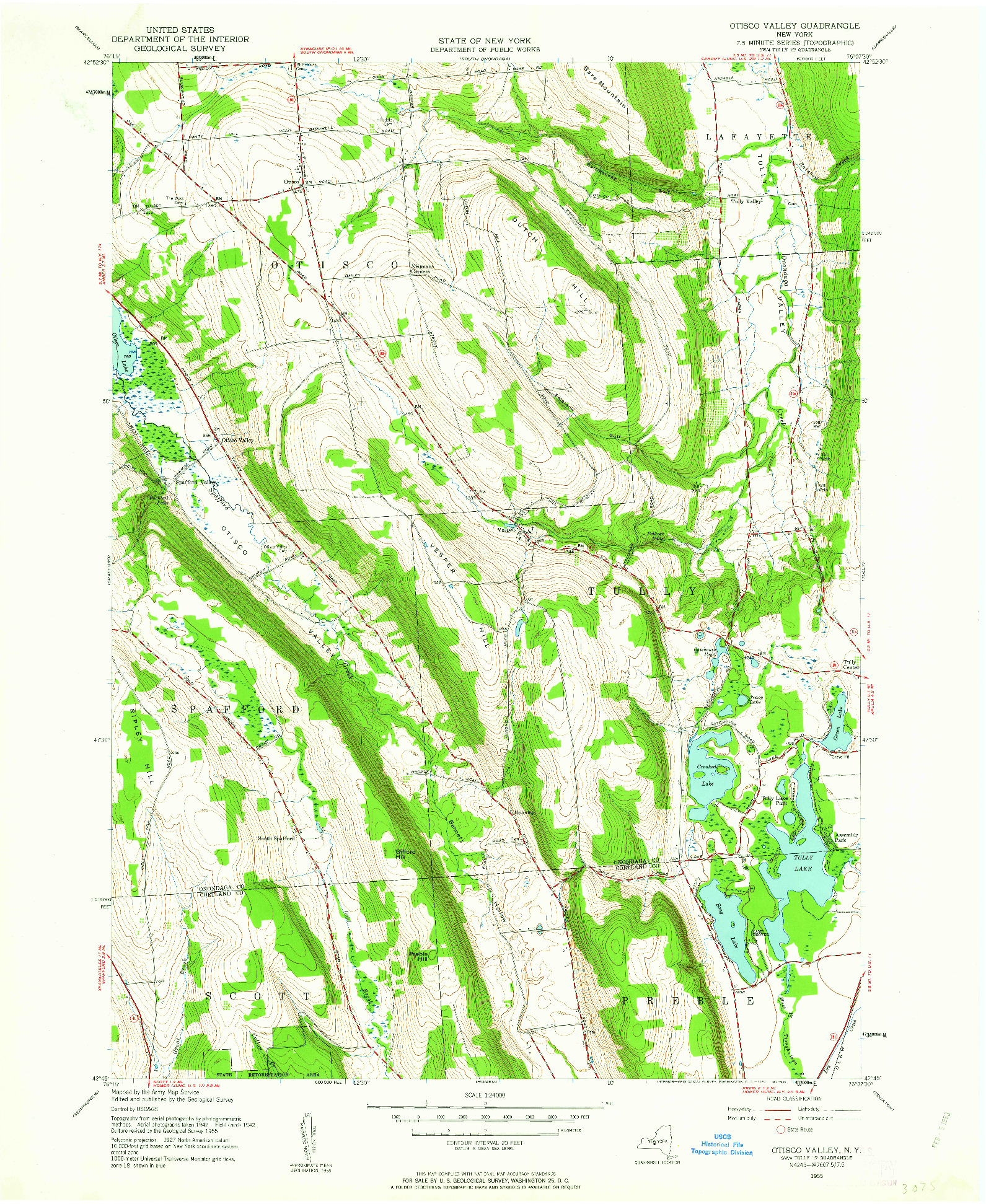 USGS 1:24000-SCALE QUADRANGLE FOR OTISCO VALLEY, NY 1955