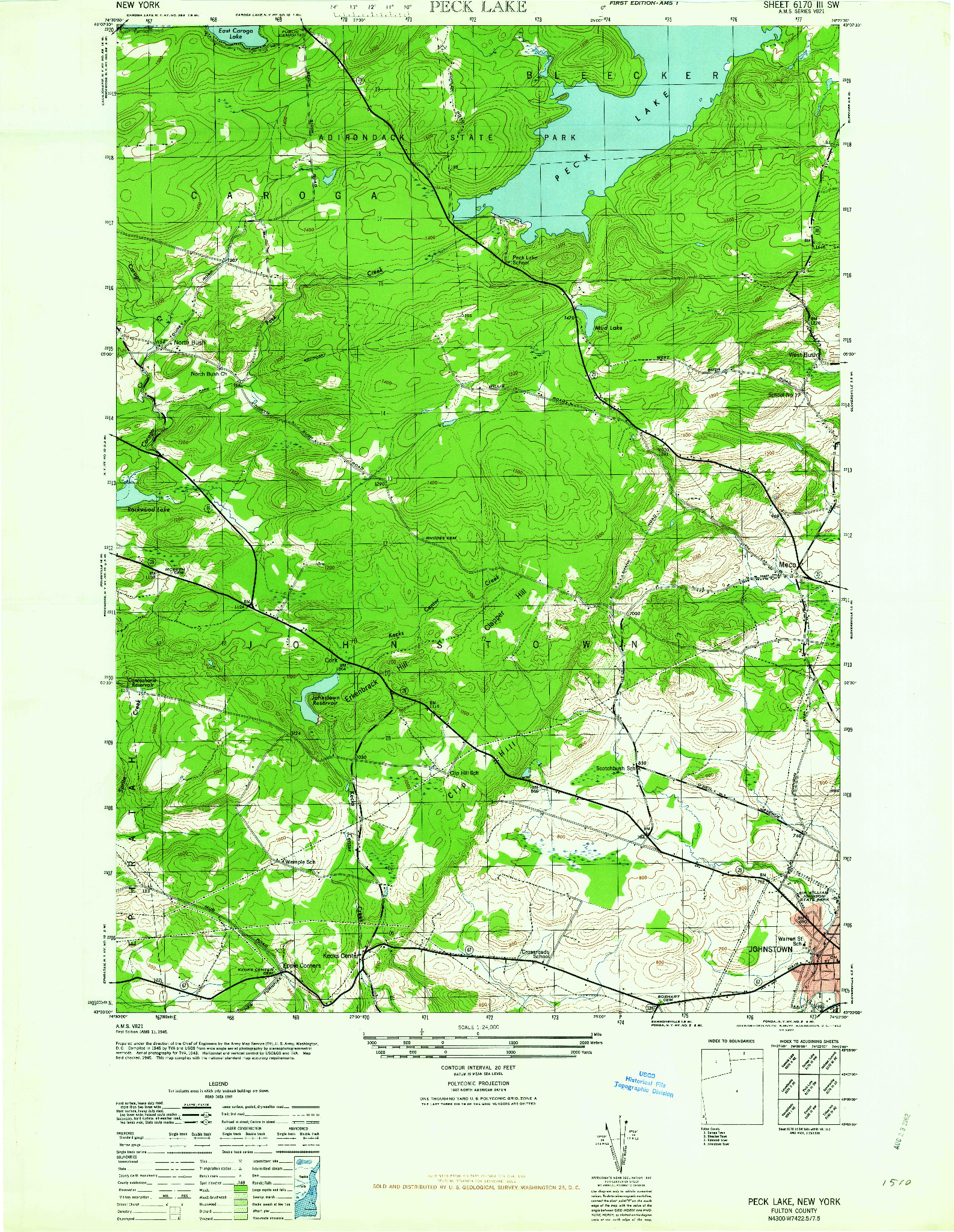 USGS 1:24000-SCALE QUADRANGLE FOR PECK LAKE, NY 1962