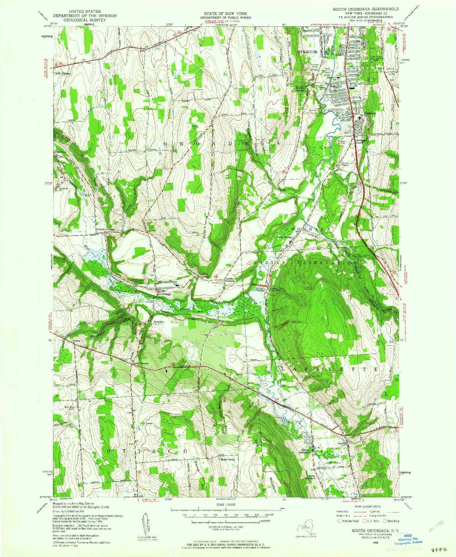 USGS 1:24000-SCALE QUADRANGLE FOR SOUTH ONONDAGA, NY 1955