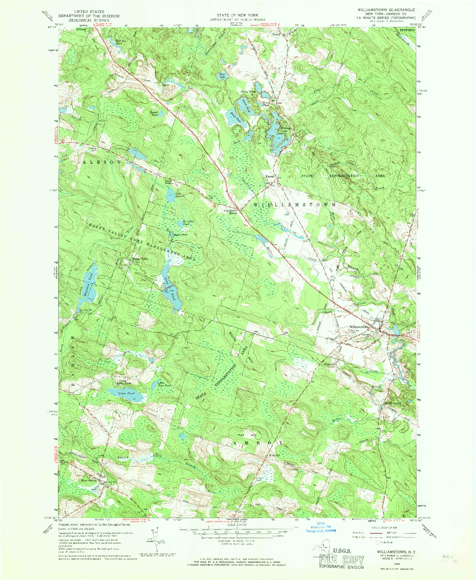 USGS 1:24000-SCALE QUADRANGLE FOR WILLIAMSTOWN, NY 1960