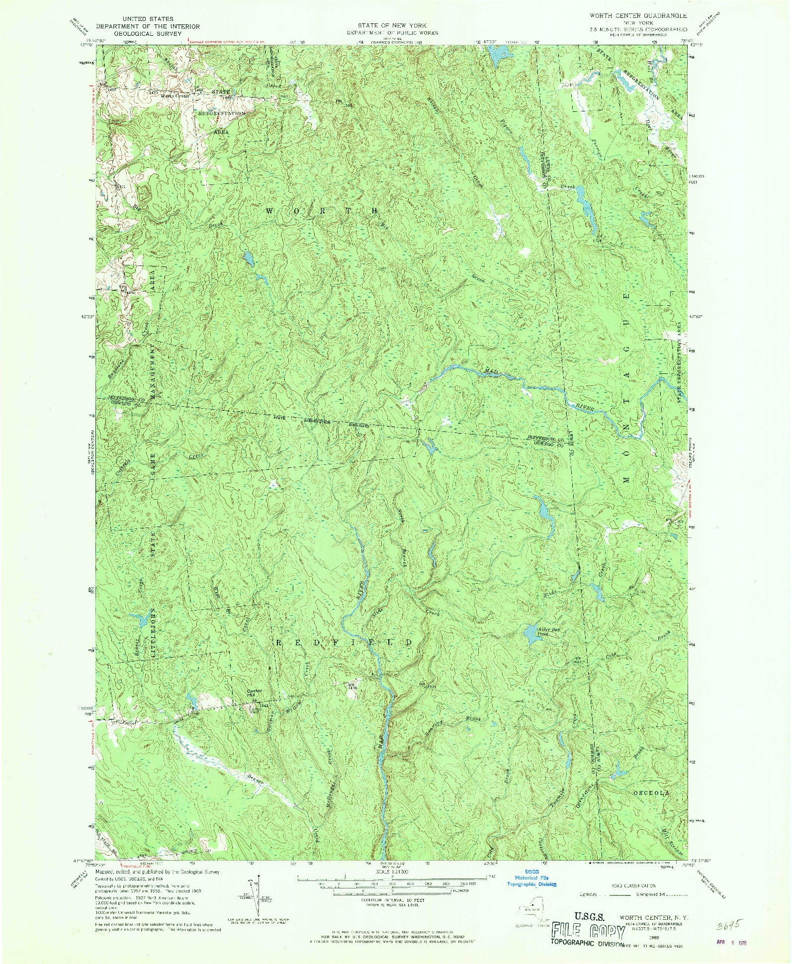 USGS 1:24000-SCALE QUADRANGLE FOR WORTH CENTER, NY 1960