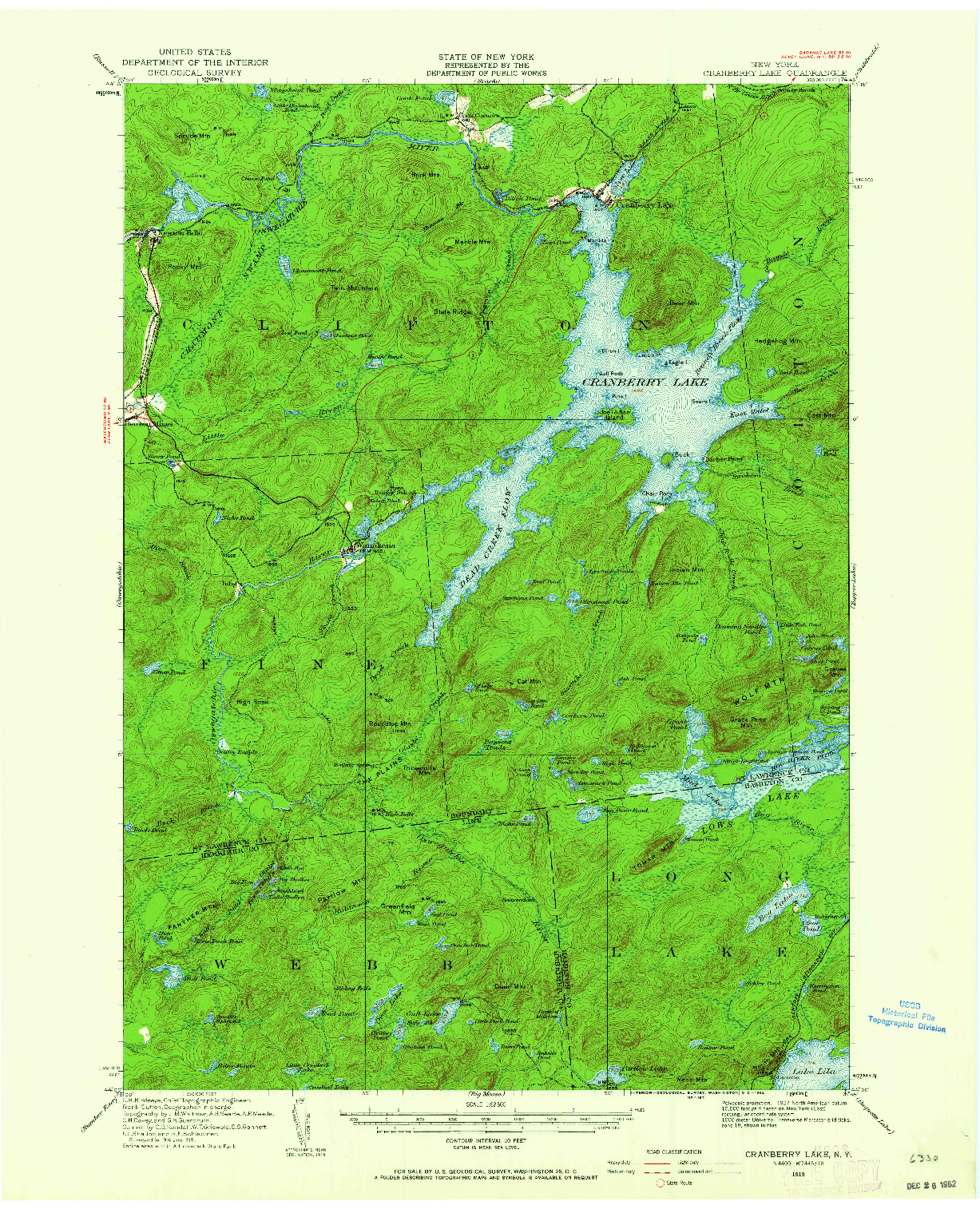 USGS 1:62500-SCALE QUADRANGLE FOR CRANBERRY LAKE, NY 1919