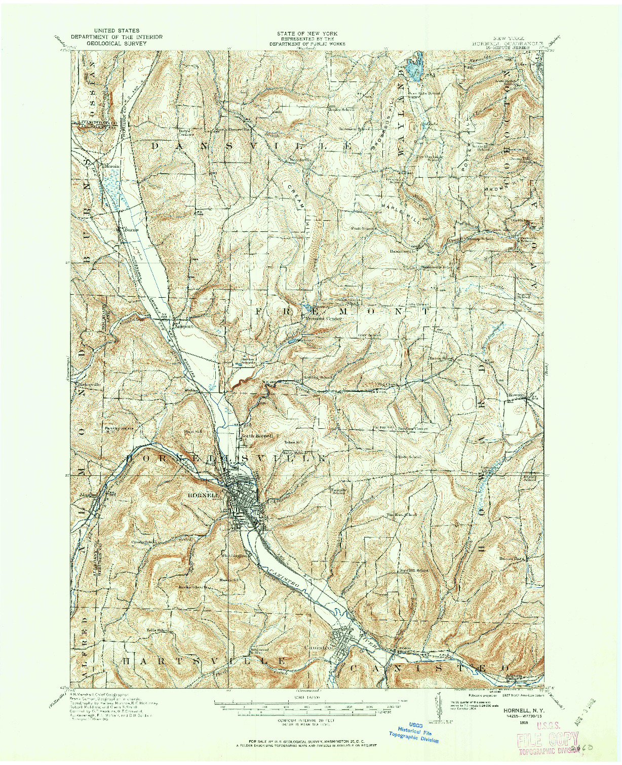USGS 1:62500-SCALE QUADRANGLE FOR HORNELL, NY 1915