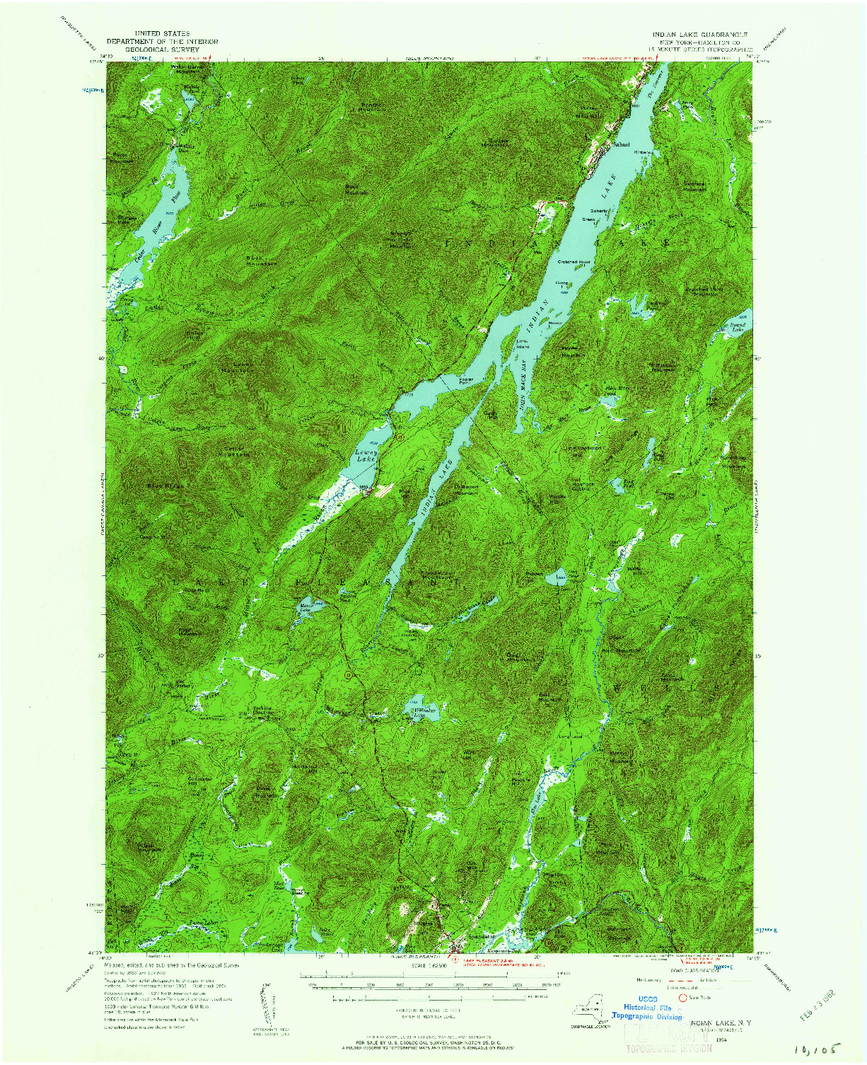 USGS 1:62500-SCALE QUADRANGLE FOR INDIAN LAKE, NY 1954