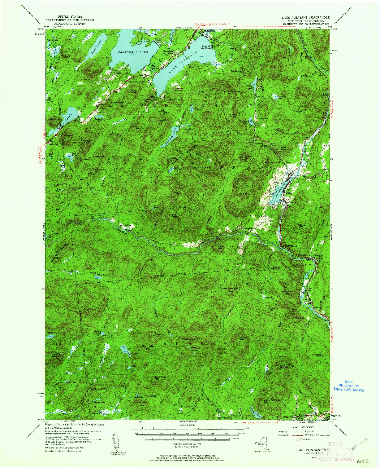 USGS 1:62500-SCALE QUADRANGLE FOR LAKE PLEASANT, NY 1954