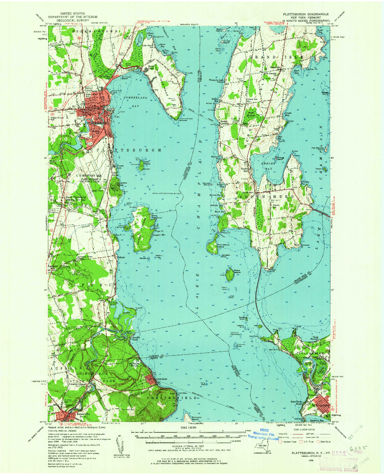 USGS 1:62500-SCALE QUADRANGLE FOR PLATTSBURGH, NY 1956