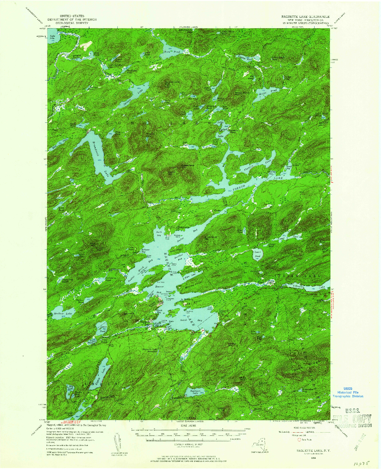 USGS 1:62500-SCALE QUADRANGLE FOR RAQUETTE LAKE, NY 1954