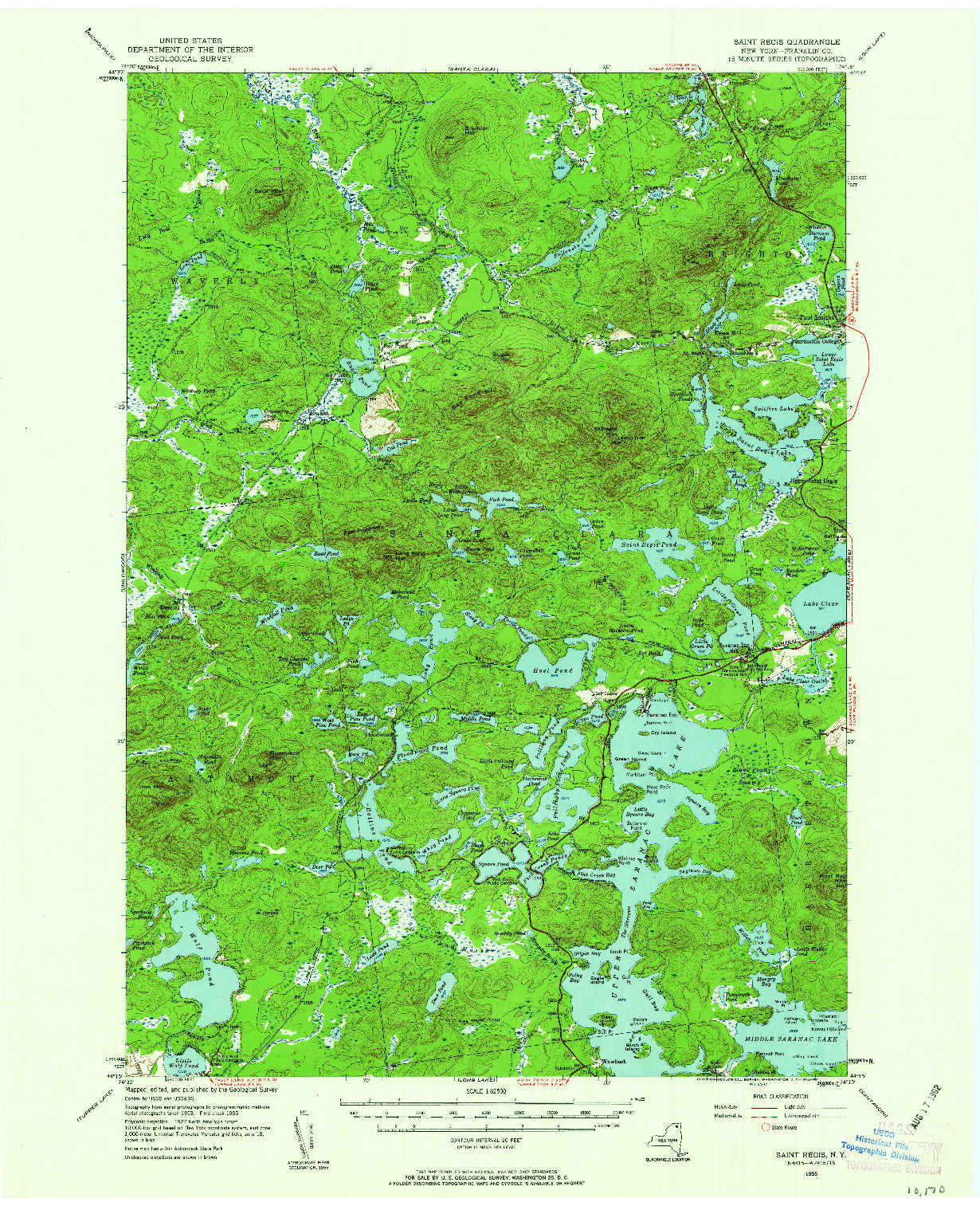 USGS 1:62500-SCALE QUADRANGLE FOR SAINT REGIS, NY 1955