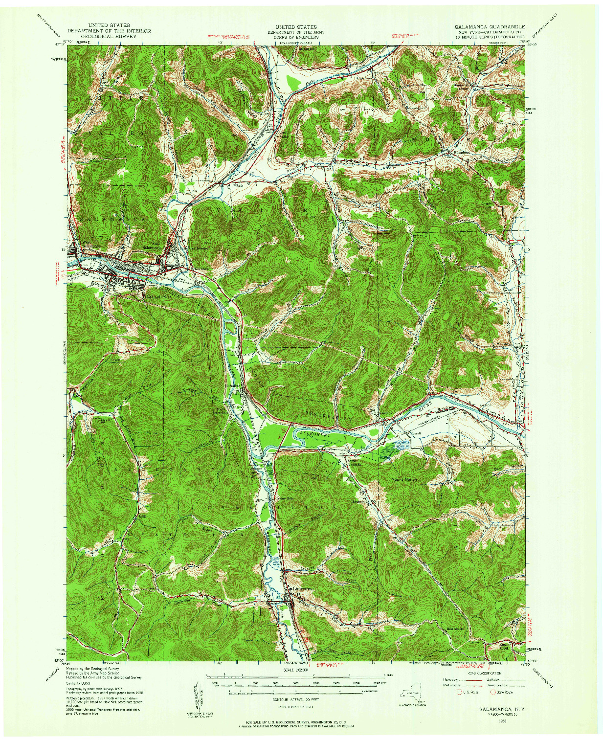 USGS 1:62500-SCALE QUADRANGLE FOR SALAMANCA, NY 1938