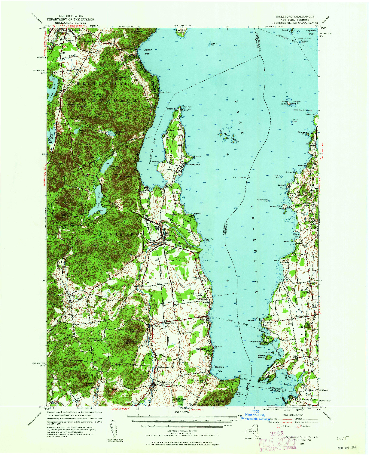 USGS 1:62500-SCALE QUADRANGLE FOR WILLSBORO, NY 1956