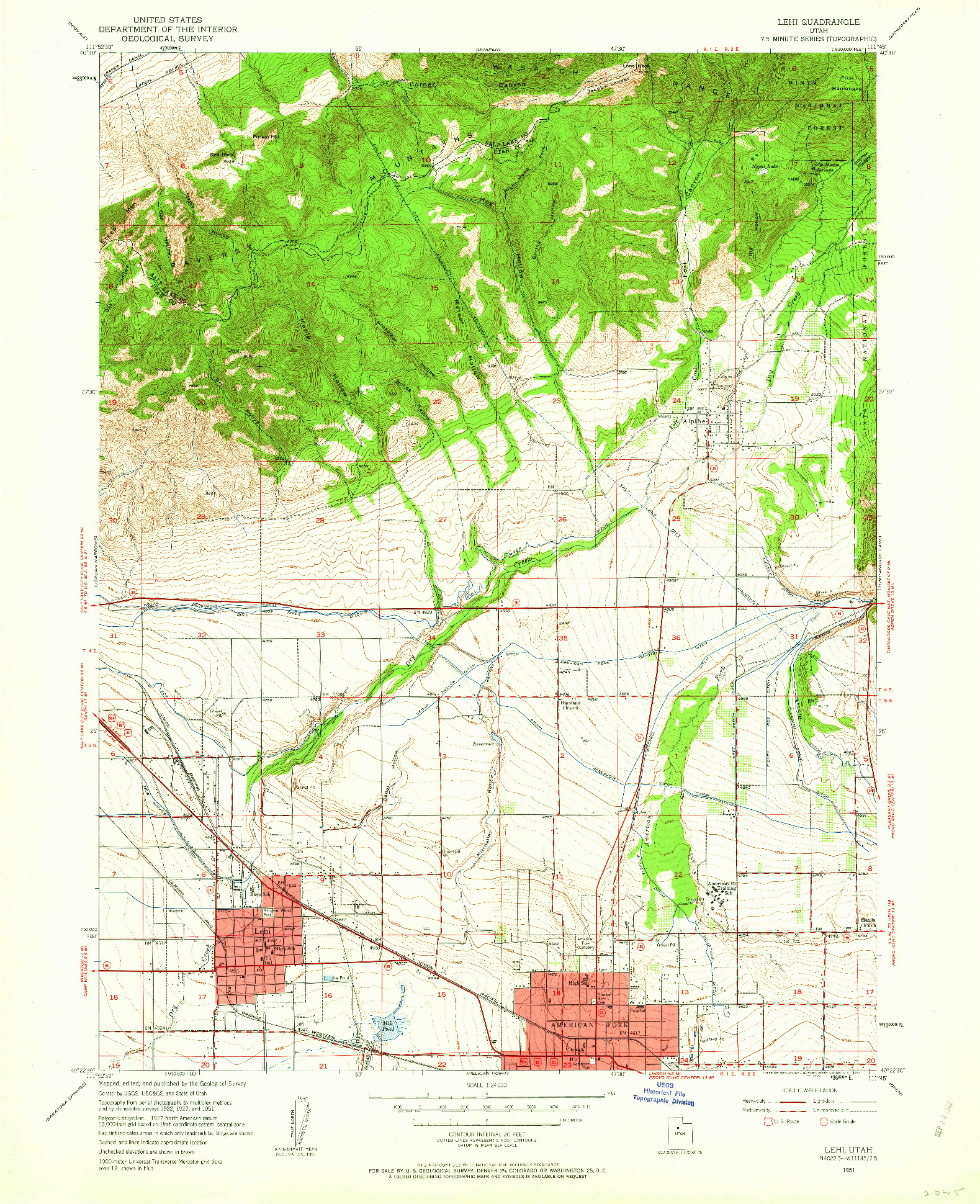 USGS 1:24000-SCALE QUADRANGLE FOR LEHI, UT 1951