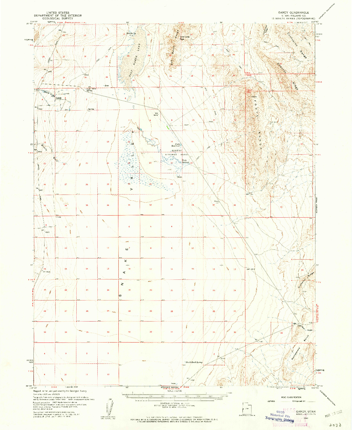 USGS 1:62500-SCALE QUADRANGLE FOR GANDY, UT 1960