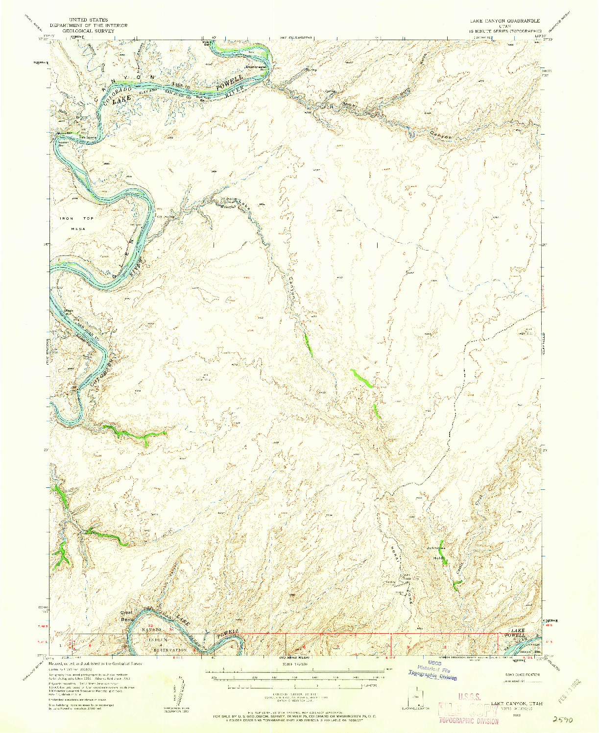 USGS 1:62500-SCALE QUADRANGLE FOR LAKE CANYON, UT 1953