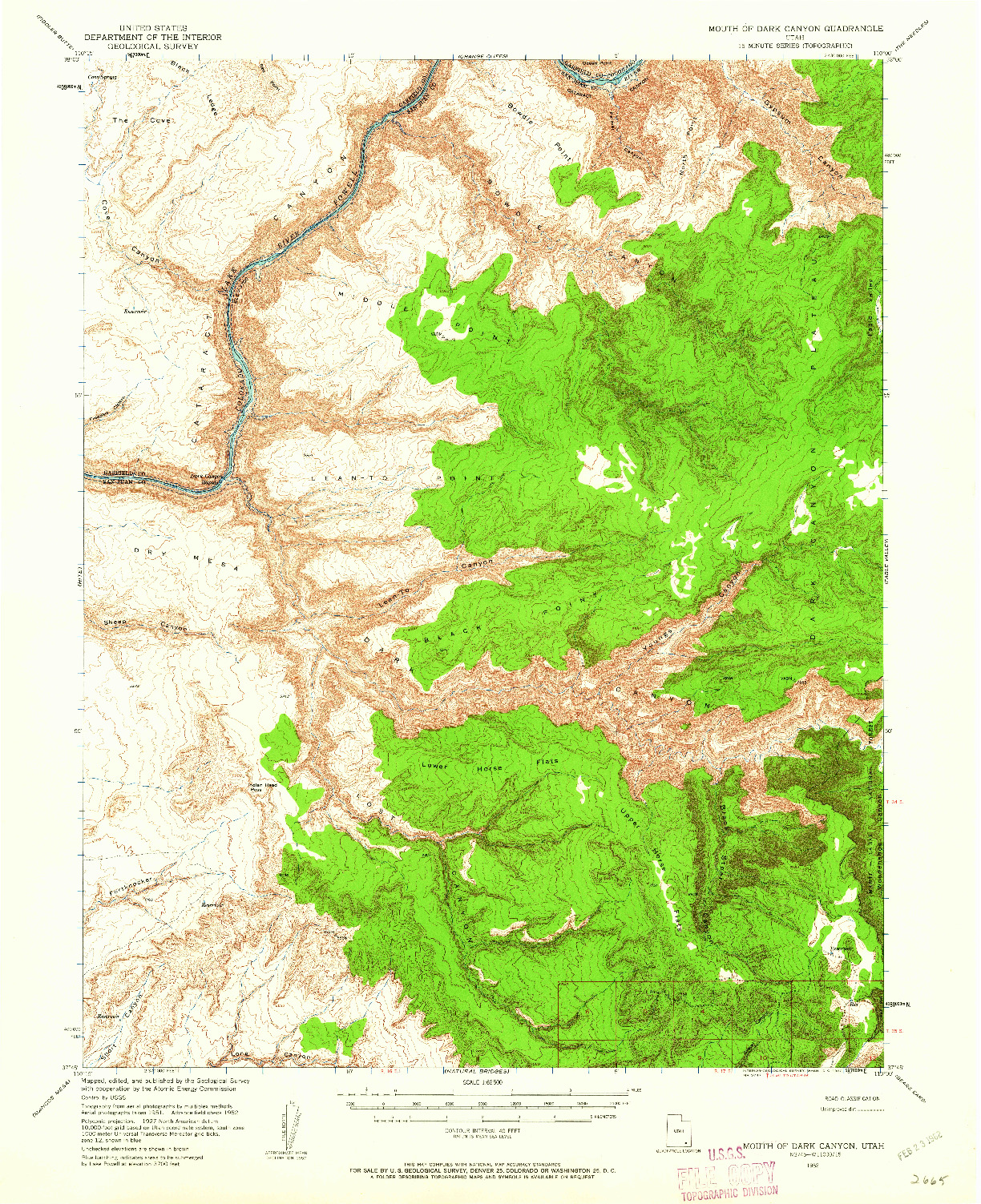 USGS 1:62500-SCALE QUADRANGLE FOR MOUTH OF DARK CANYON, UT 1952