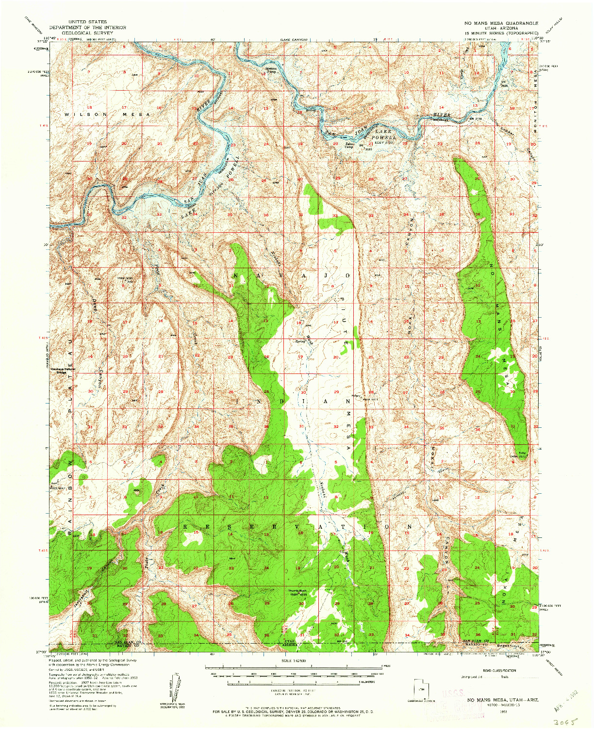 USGS 1:62500-SCALE QUADRANGLE FOR NO MANS MESA, UT 1953