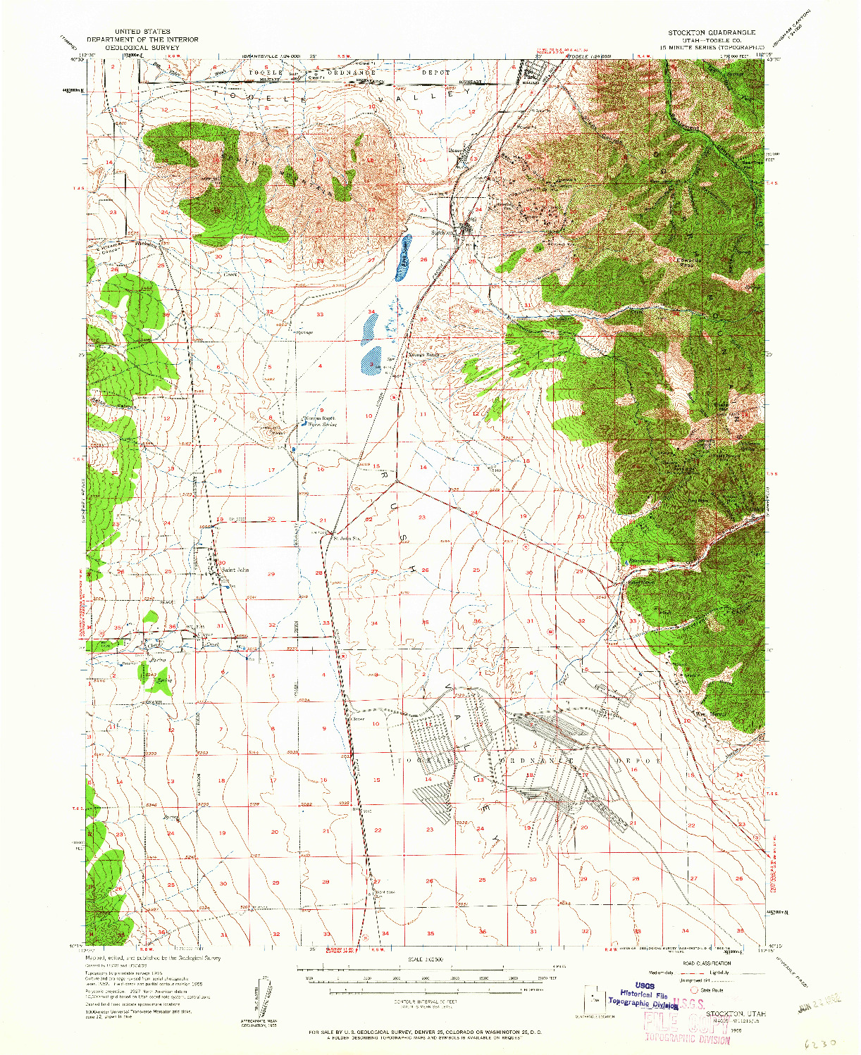 USGS 1:62500-SCALE QUADRANGLE FOR STOCKTON, UT 1955