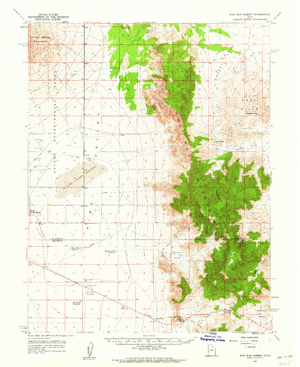 USGS 1:62500-SCALE QUADRANGLE FOR WAH WAH SUMMIT, UT 1960