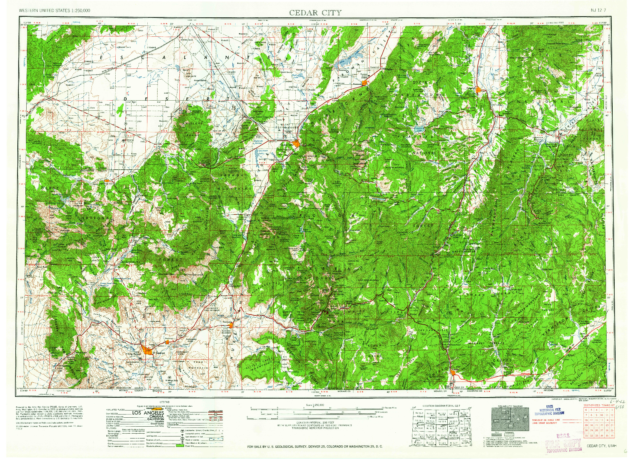 USGS 1:250000-SCALE QUADRANGLE FOR CEDAR CITY, UT 1962