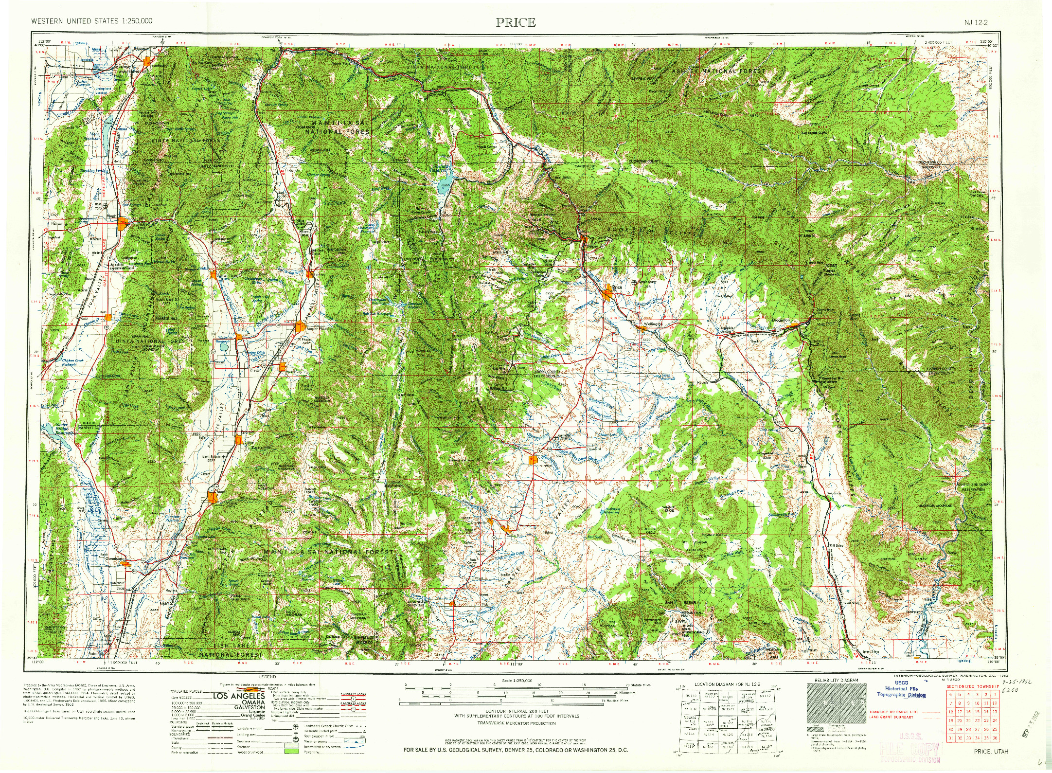 USGS 1:250000-SCALE QUADRANGLE FOR PRICE, UT 1962