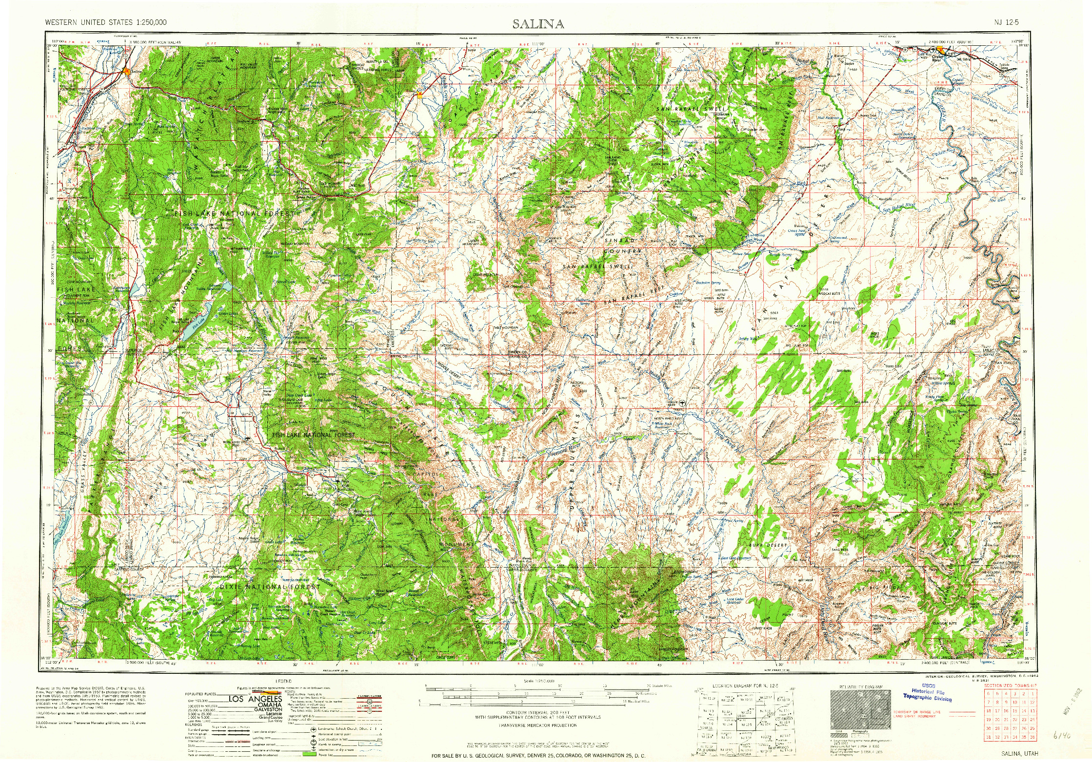 USGS 1:250000-SCALE QUADRANGLE FOR SALINA, UT 1962