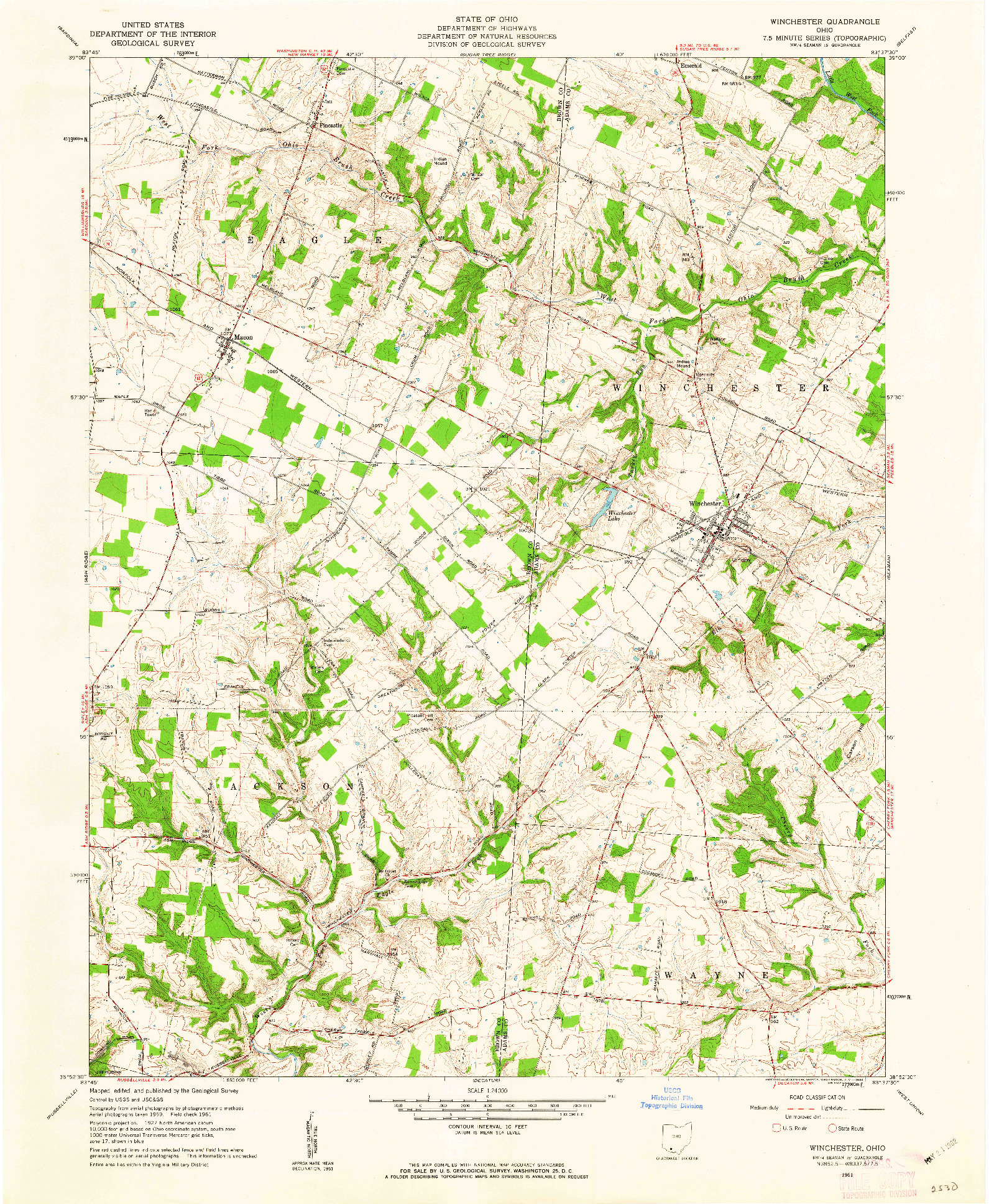 USGS 1:24000-SCALE QUADRANGLE FOR WINCHESTER, OH 1961