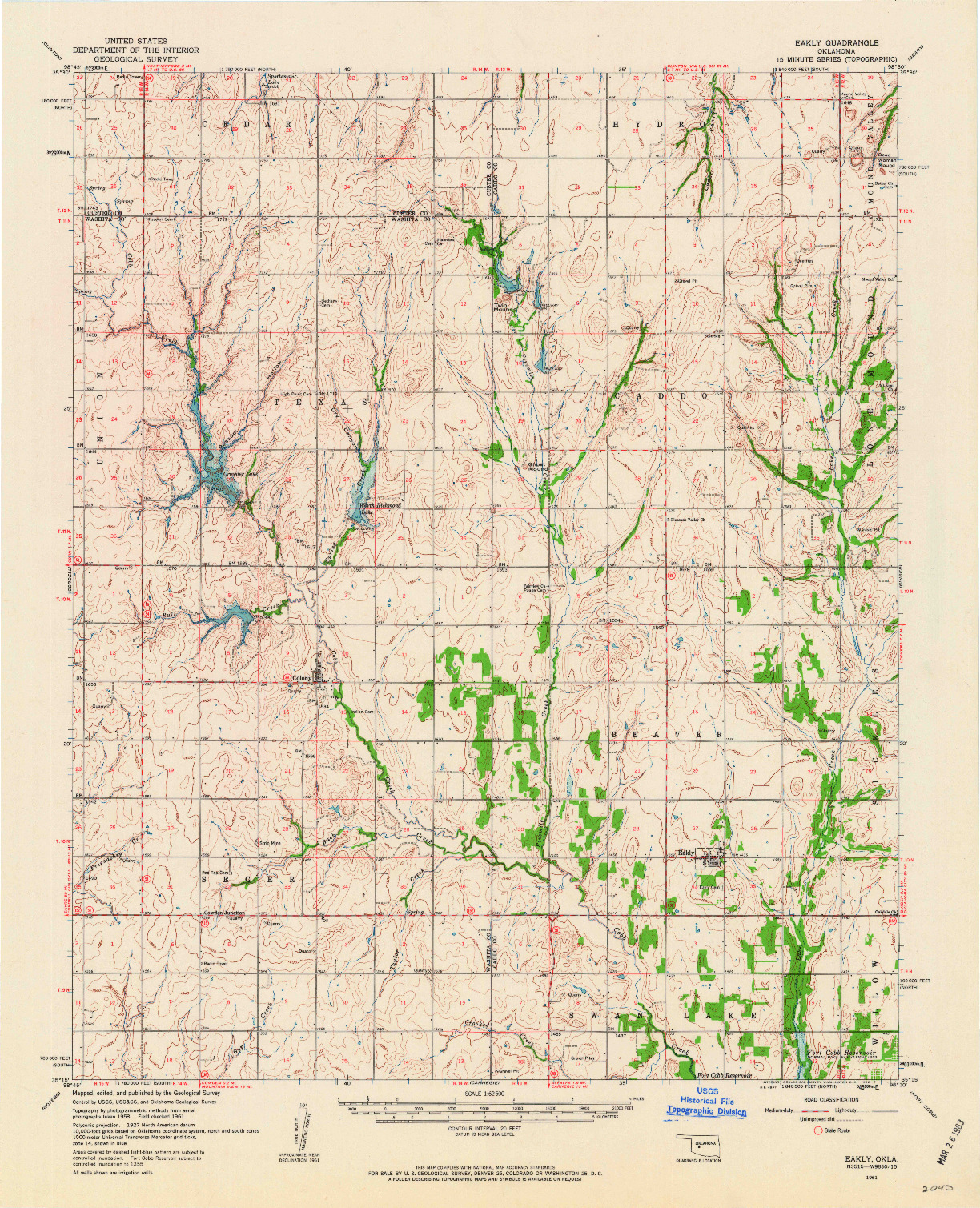 USGS 1:62500-SCALE QUADRANGLE FOR EAKLY, OK 1961