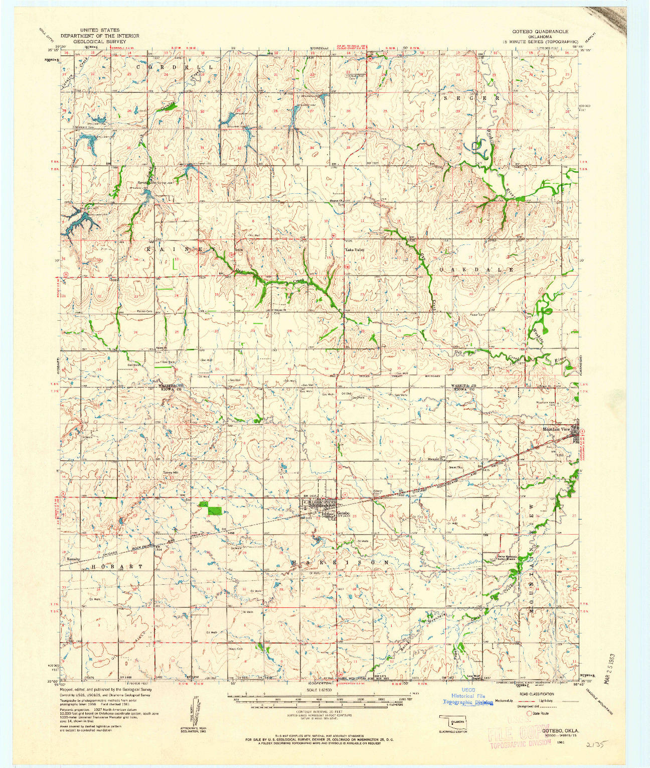 USGS 1:62500-SCALE QUADRANGLE FOR GOTEBO, OK 1961