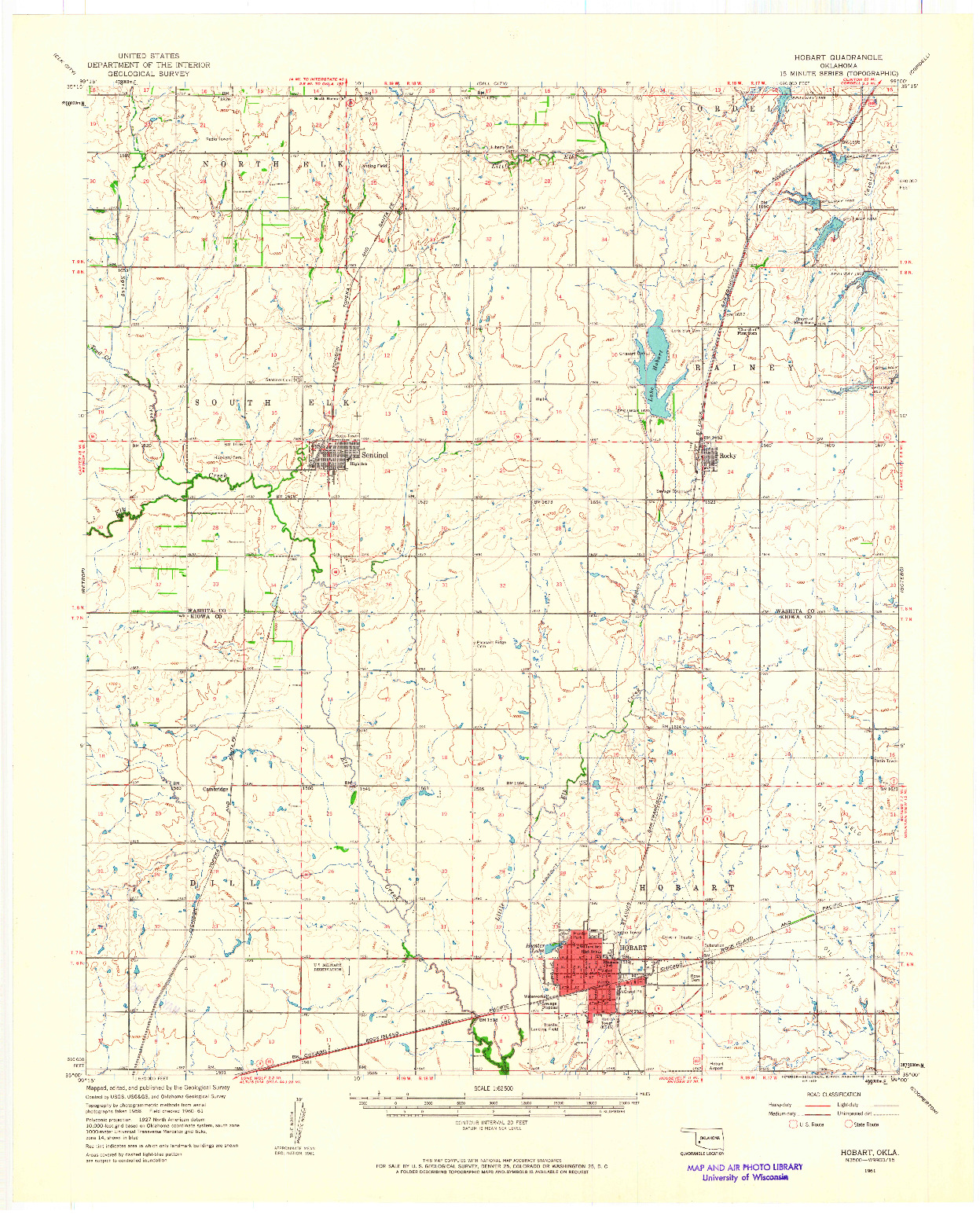 USGS 1:62500-SCALE QUADRANGLE FOR HOBART, OK 1961