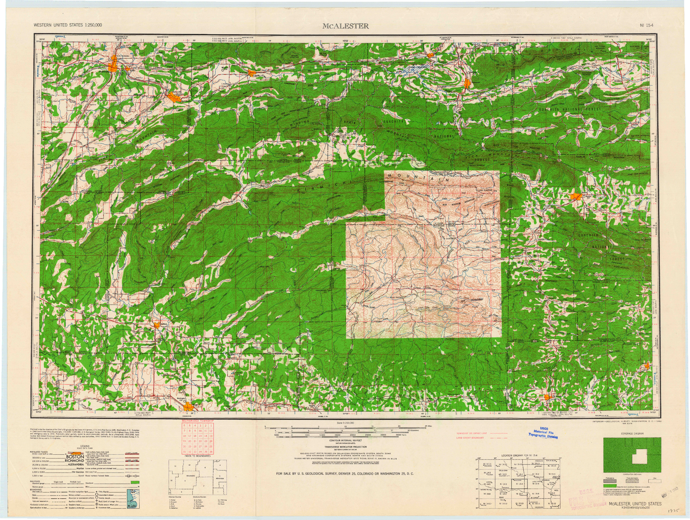 USGS 1:250000-SCALE QUADRANGLE FOR MCALESTER, OK 1962