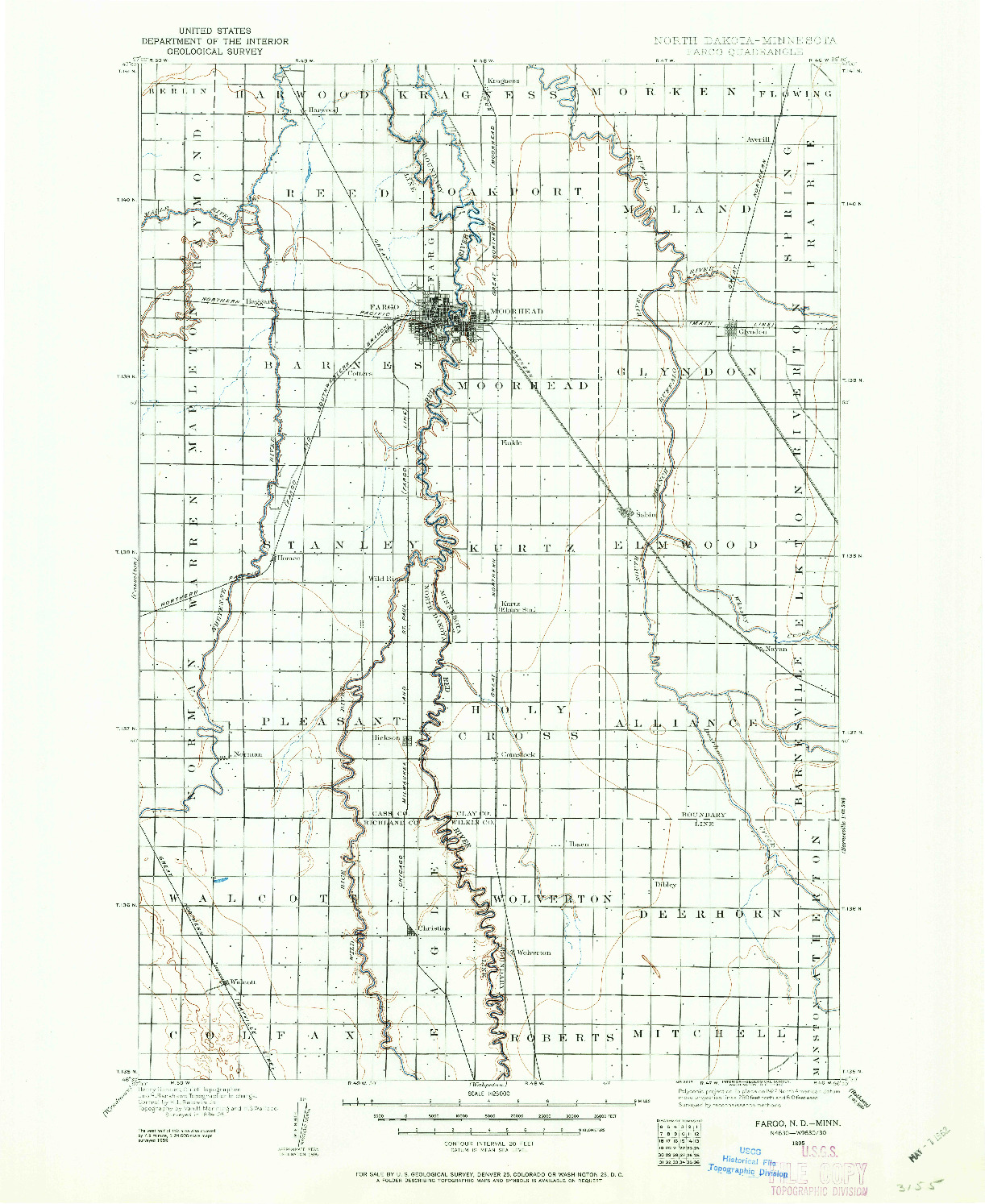 USGS 1:125000-SCALE QUADRANGLE FOR FARGO, ND 1895
