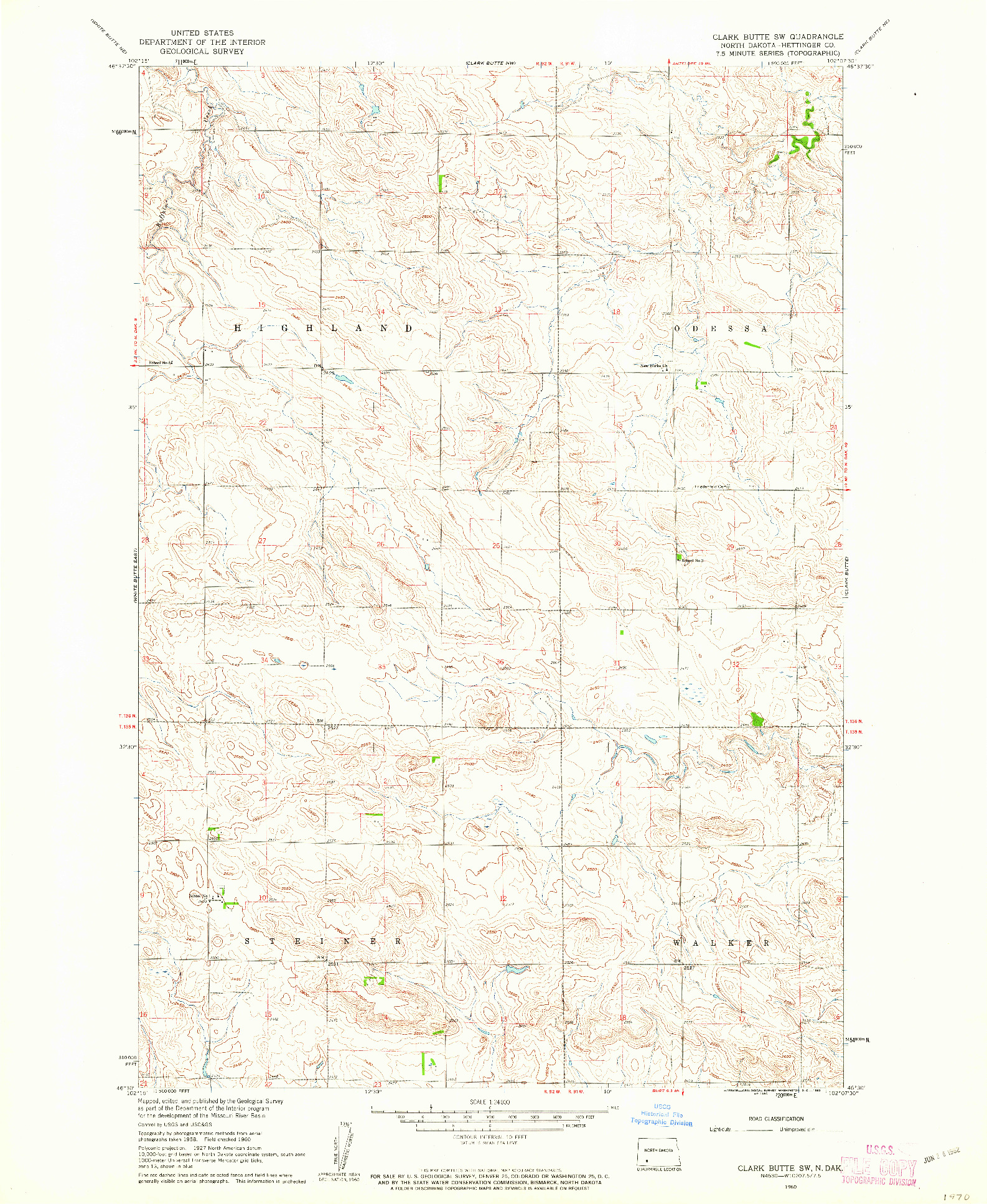 USGS 1:24000-SCALE QUADRANGLE FOR CLARK BUTTE SW, ND 1960