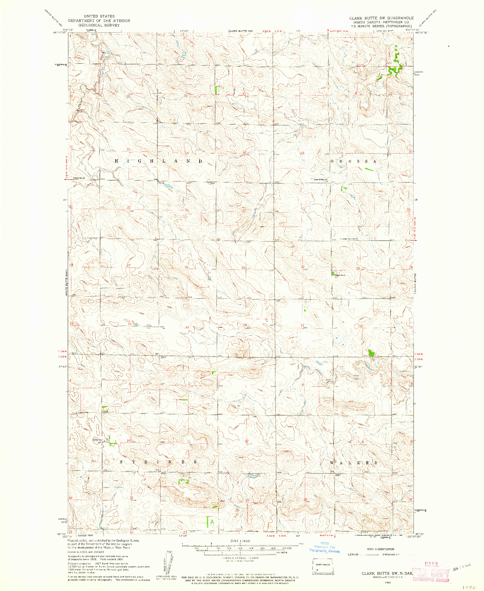 USGS 1:24000-SCALE QUADRANGLE FOR CLARK BUTTE SW, ND 1960