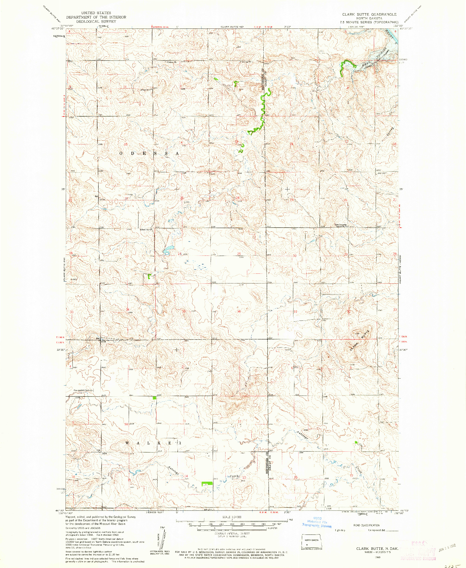 USGS 1:24000-SCALE QUADRANGLE FOR CLARK BUTTE, ND 1960