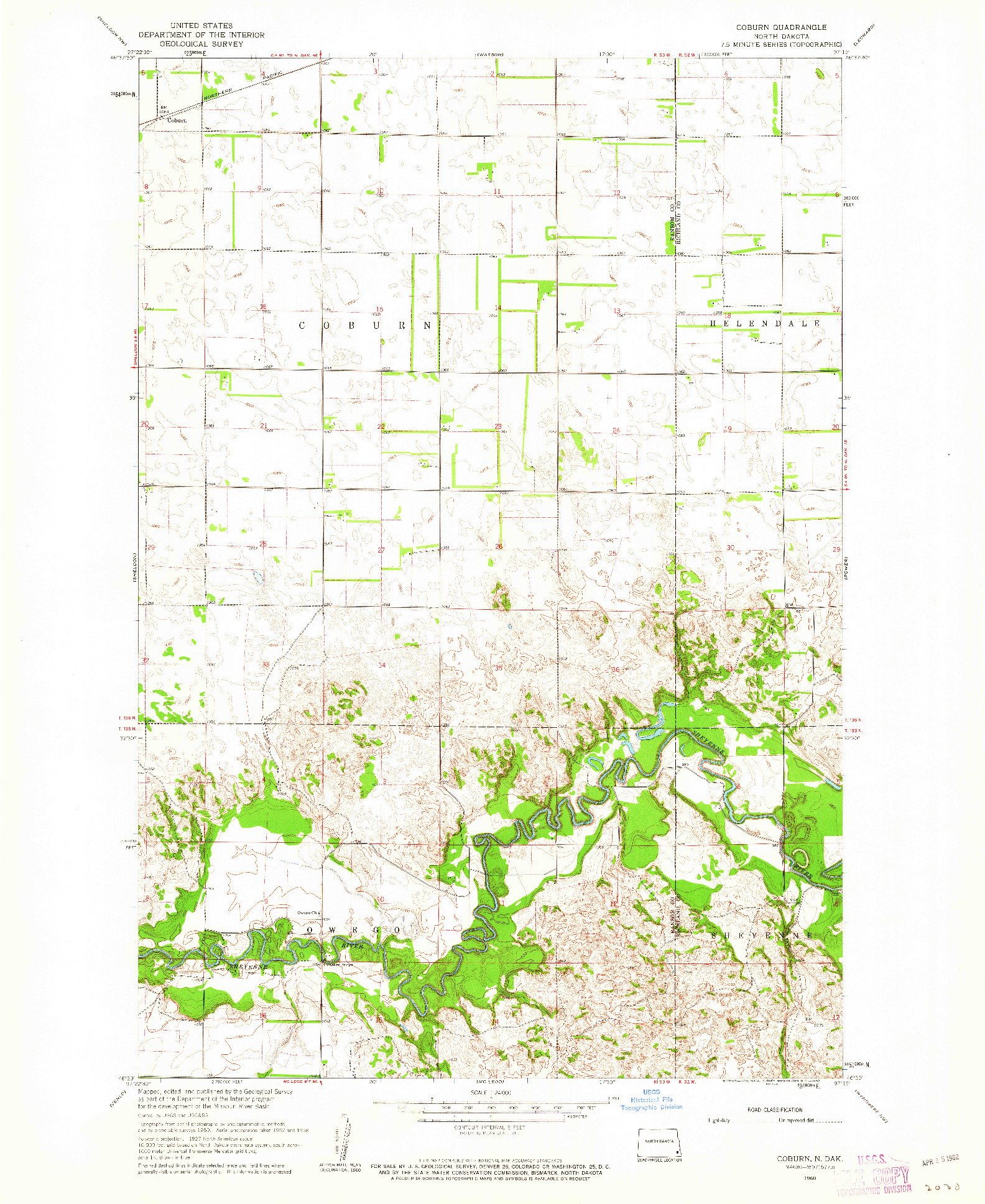 USGS 1:24000-SCALE QUADRANGLE FOR COBURN, ND 1960