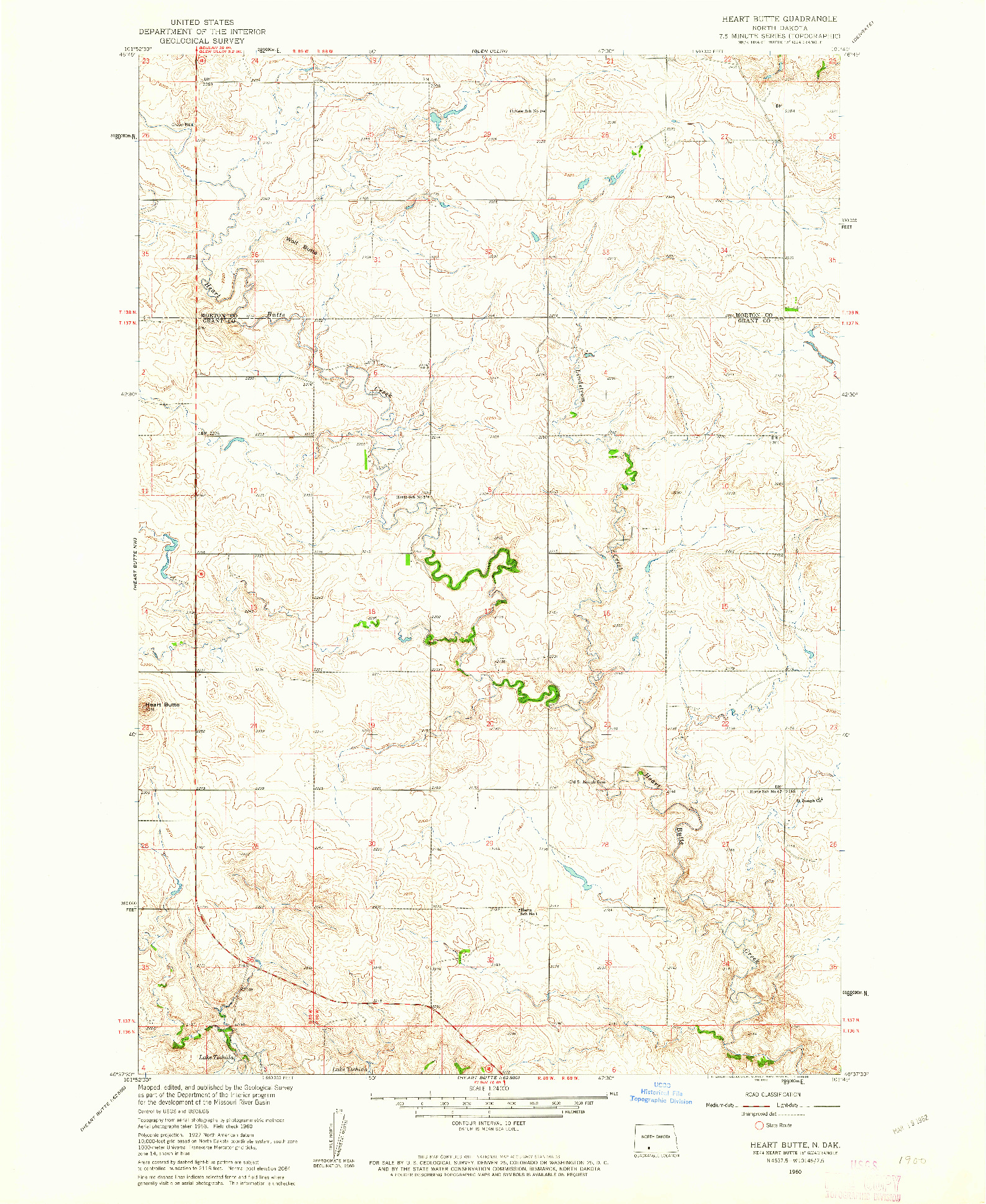 USGS 1:24000-SCALE QUADRANGLE FOR HEART BUTTE, ND 1960