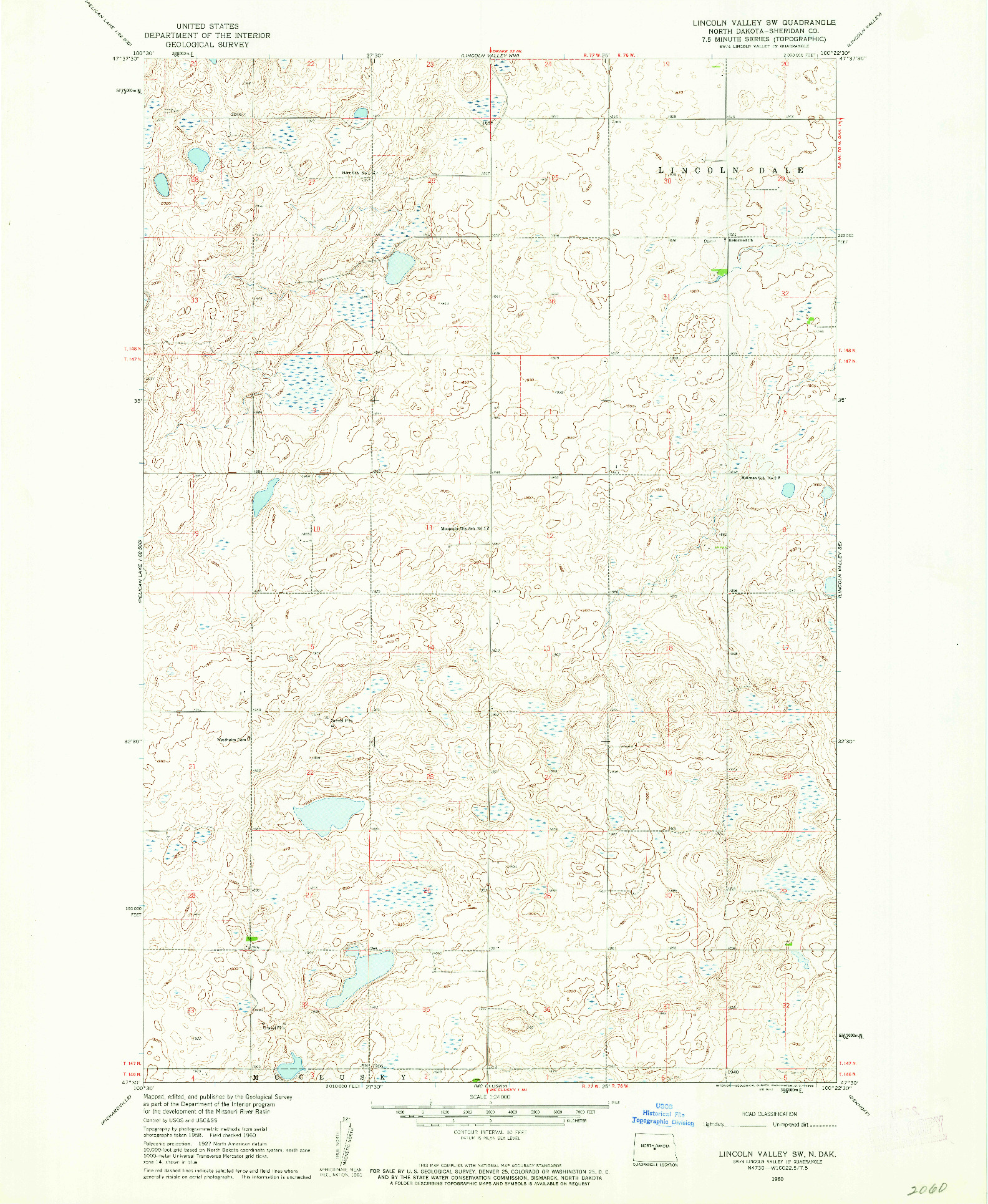 USGS 1:24000-SCALE QUADRANGLE FOR LINCOLN VALLEY SW, ND 1960