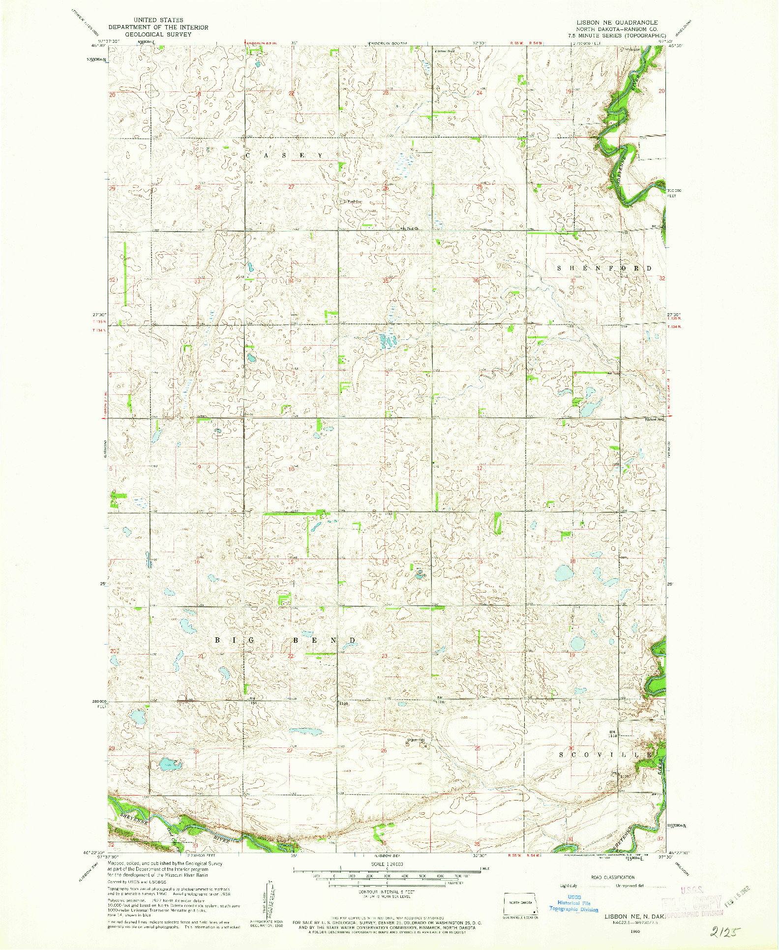 USGS 1:24000-SCALE QUADRANGLE FOR LISBON NE, ND 1960