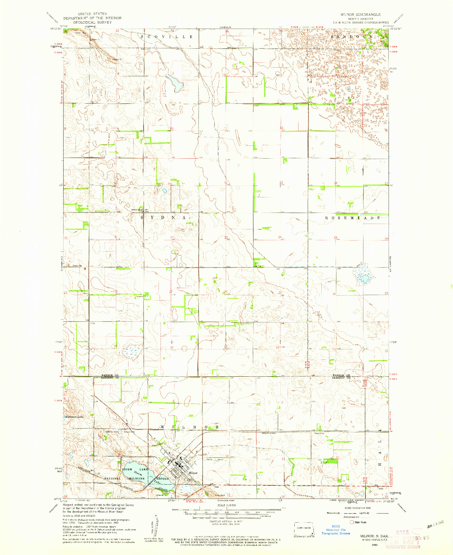 USGS 1:24000-SCALE QUADRANGLE FOR MILNOR, ND 1960