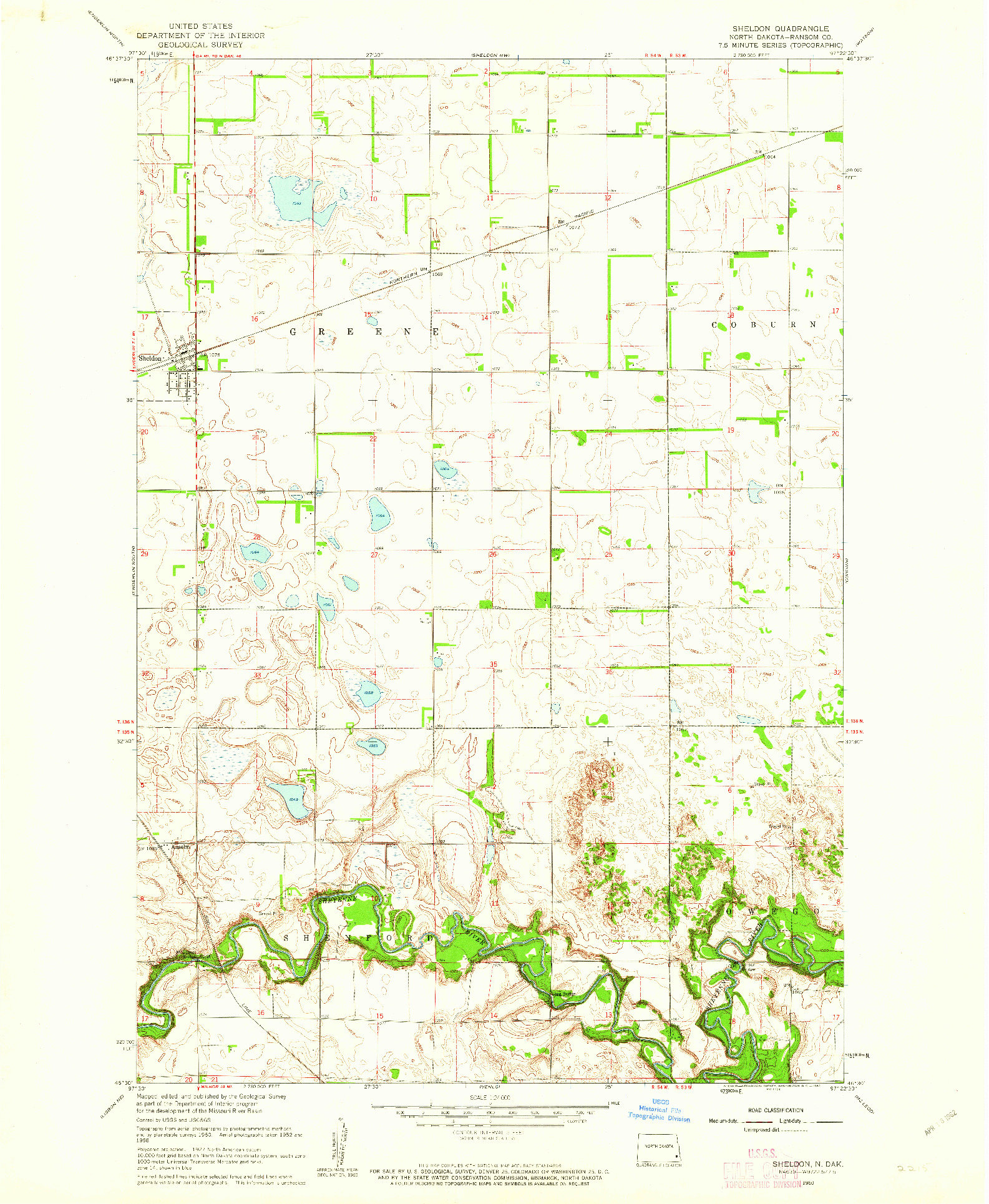 USGS 1:24000-SCALE QUADRANGLE FOR SHELDON, ND 1960