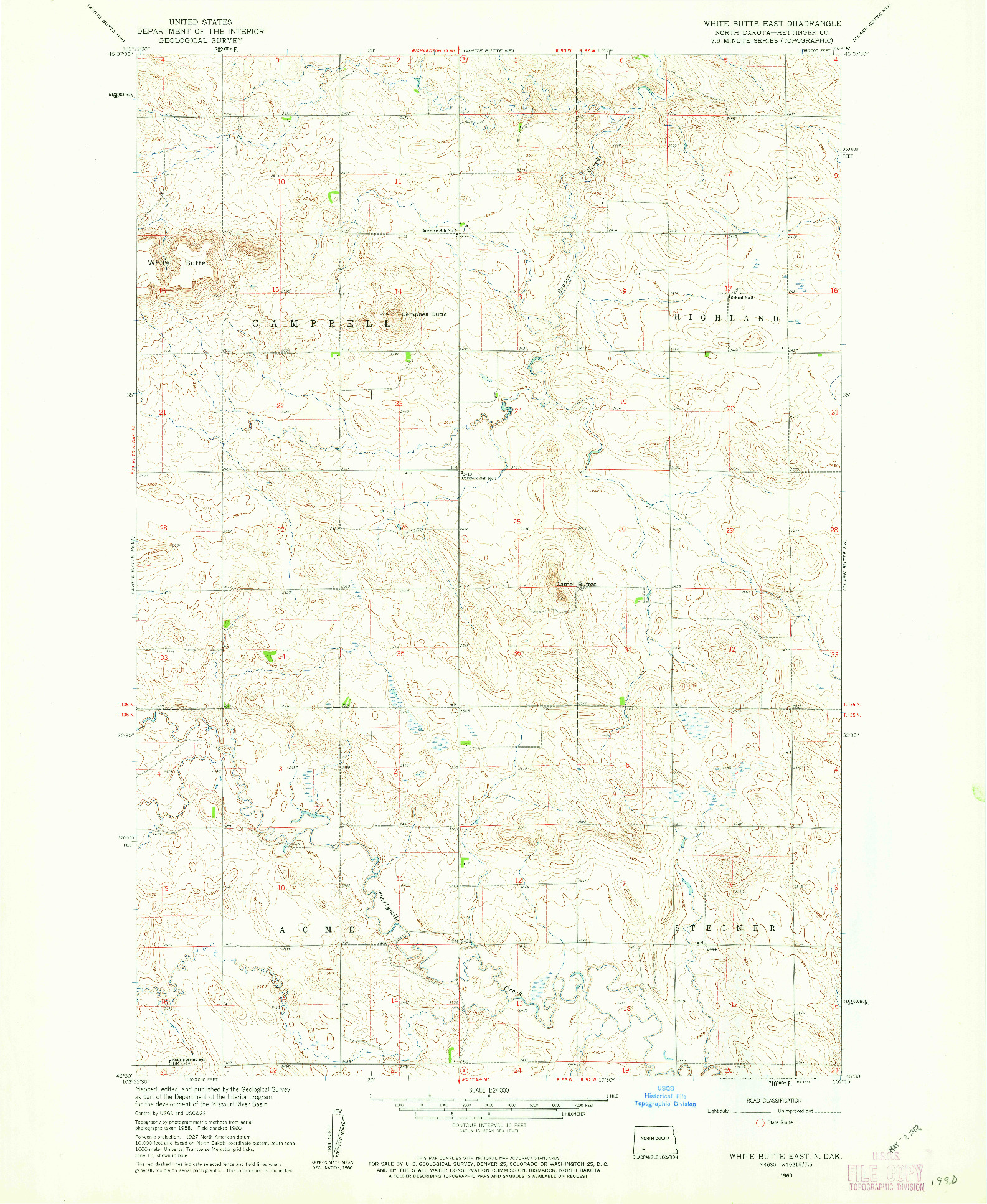 USGS 1:24000-SCALE QUADRANGLE FOR WHITE BUTTE EAST, ND 1960