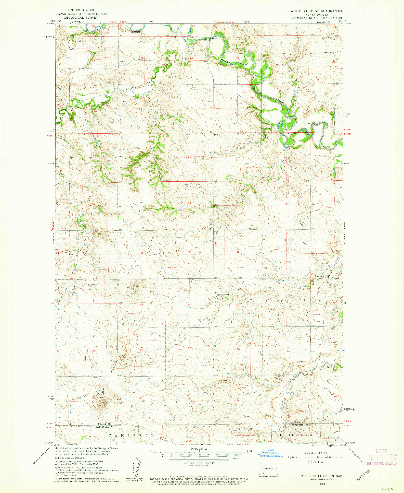 USGS 1:24000-SCALE QUADRANGLE FOR WHITE BUTTE NE, ND 1960