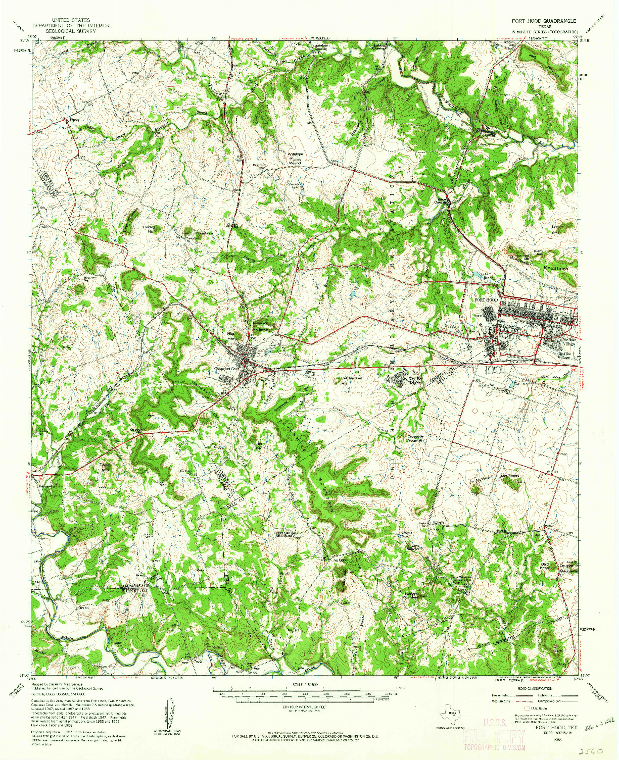 USGS 1:62500-SCALE QUADRANGLE FOR FORT HOOD, TX 1958