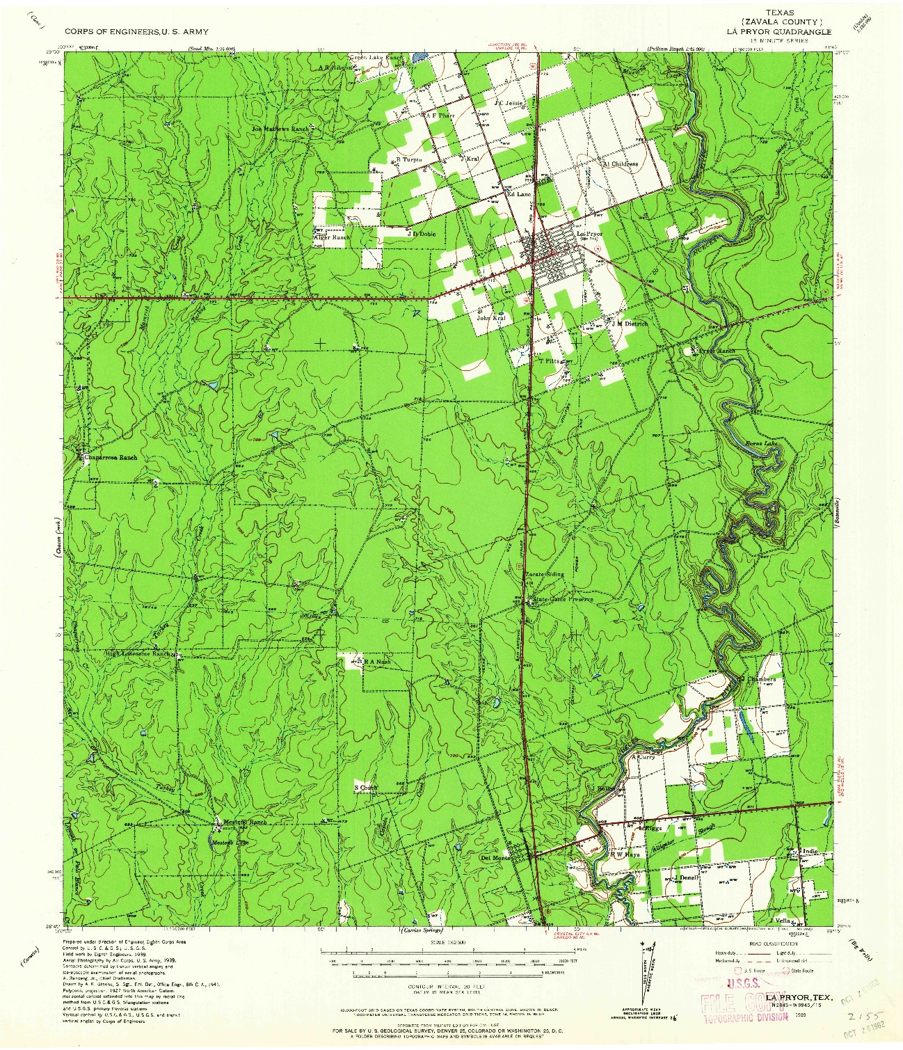 USGS 1:62500-SCALE QUADRANGLE FOR LA PRYOR, TX 1939