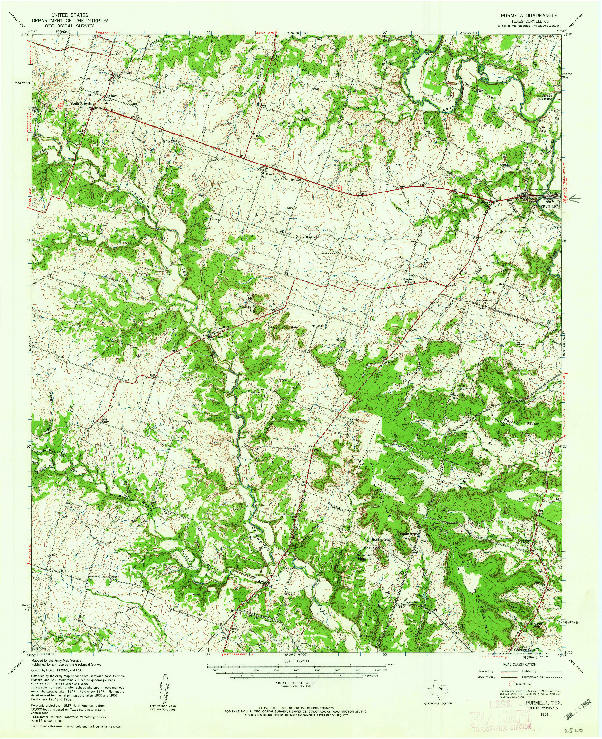 USGS 1:62500-SCALE QUADRANGLE FOR PURMELA, TX 1958