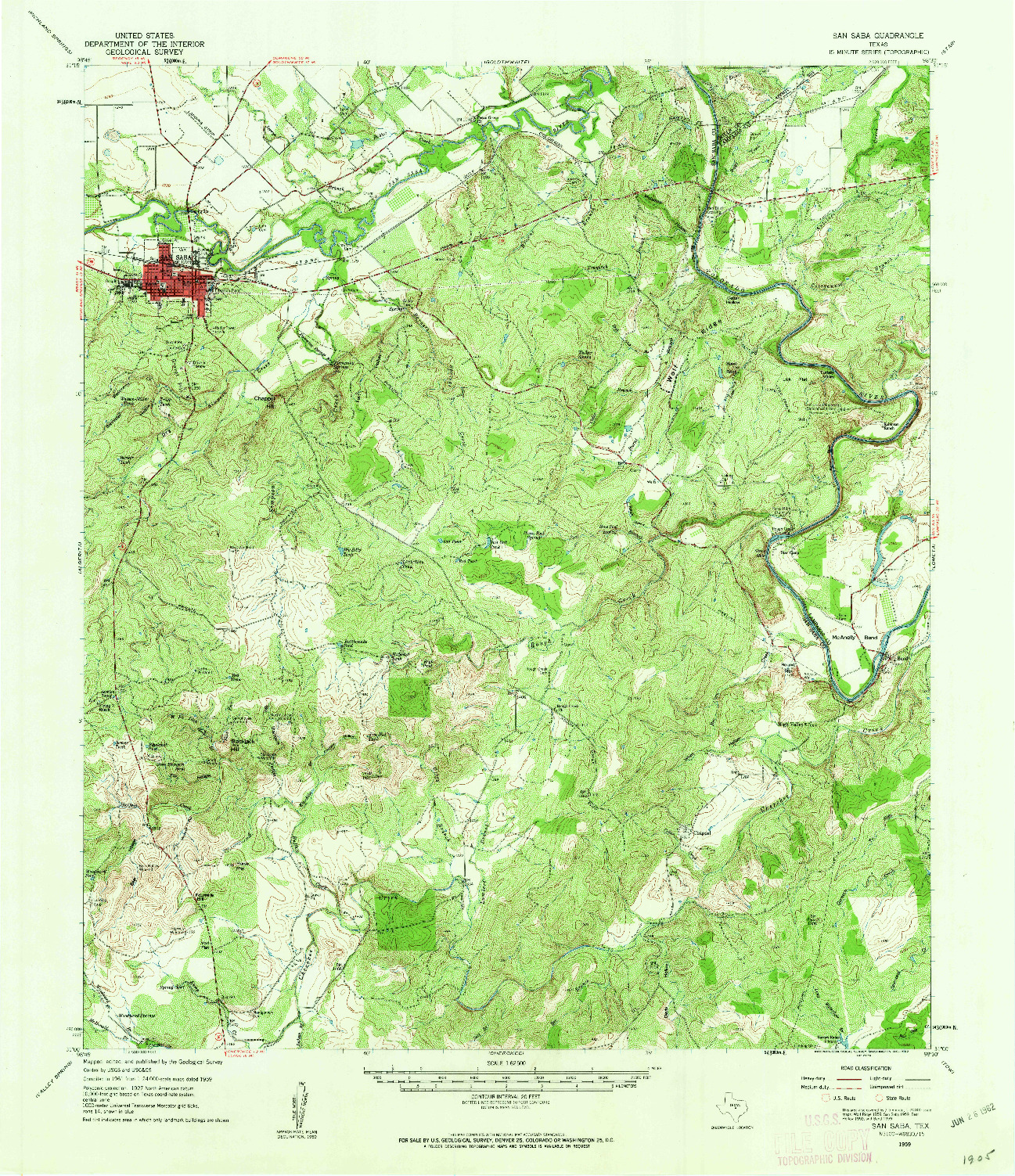 USGS 1:62500-SCALE QUADRANGLE FOR SAN SABA, TX 1959