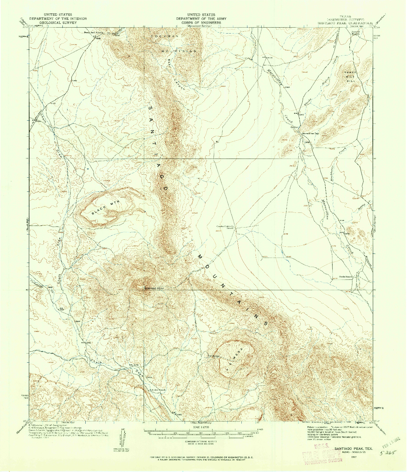 USGS 1:62500-SCALE QUADRANGLE FOR SANTIAGO PEAK, TX 1917
